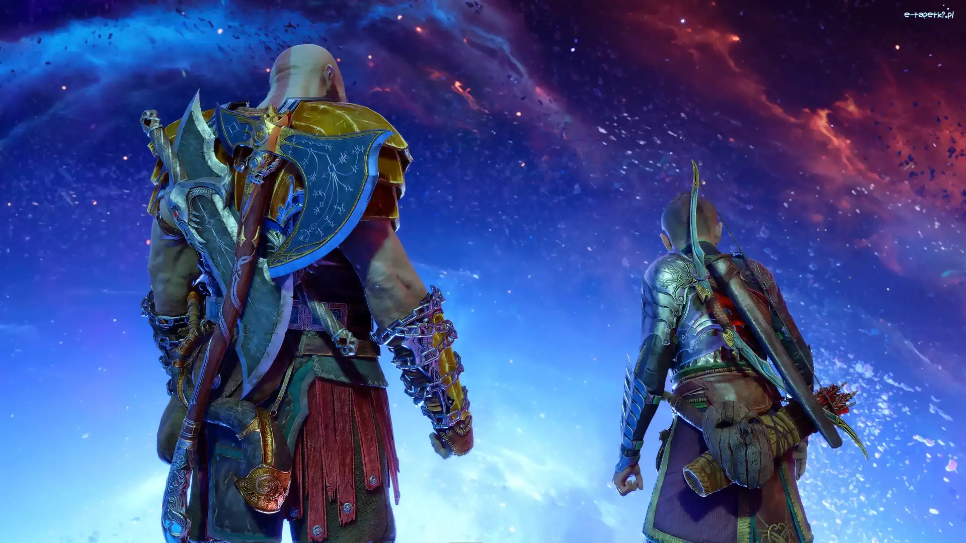 Topór, Atreus, Postacie, God of War Ragnarok, Gra, Gwiazdy, Niebo, Kratos, Łuk