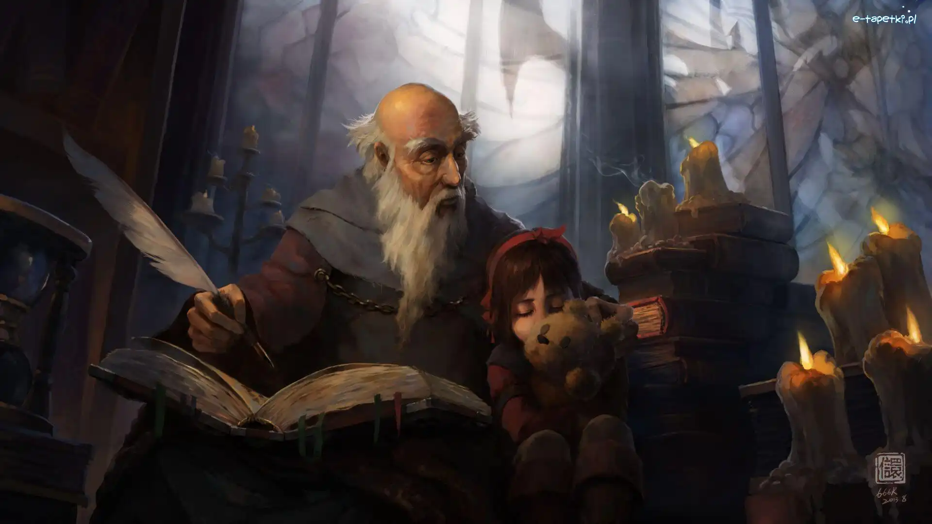 Miś, Dziewczynka, Postacie, Diablo 2, Gra, Świece, Księgi, Deckard Cain, Pióro