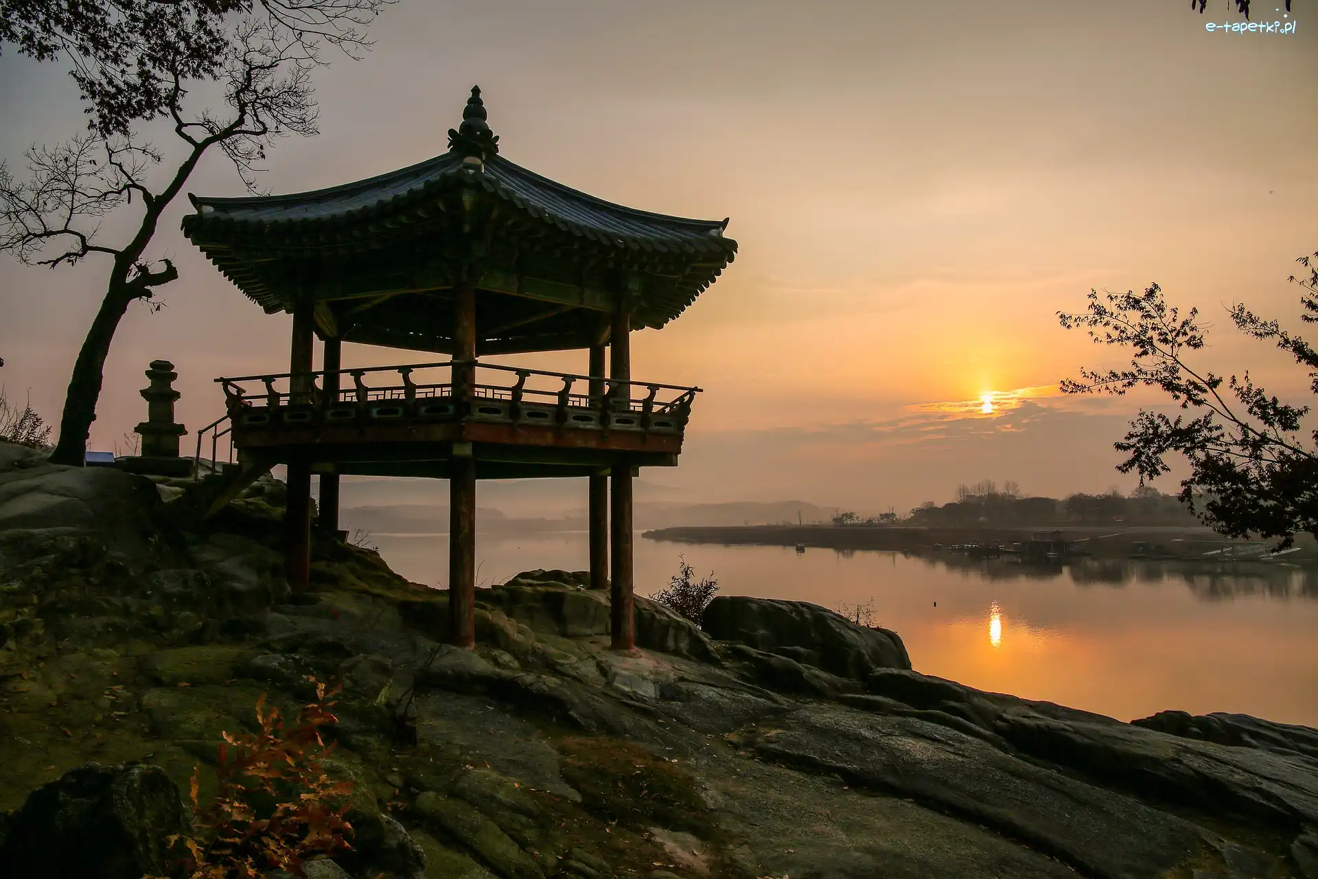 Altana, Rzeka, Korea Południowa, Yeoju, Pagoda, Skały, Wschód słońca, Sinreuksa Tourist Site