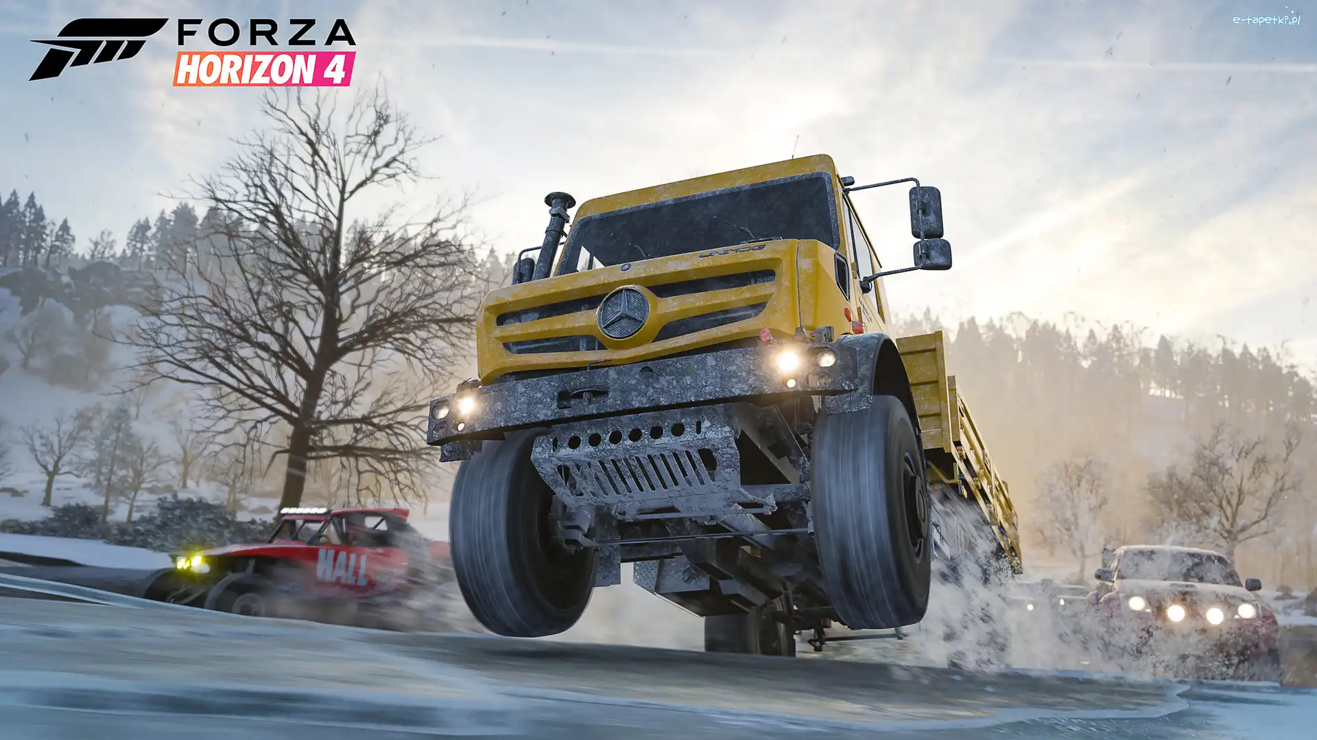 Plakat, Ciężarowy, Mercedes, Samochód, Forza Horizon 4, Zima, Droga
