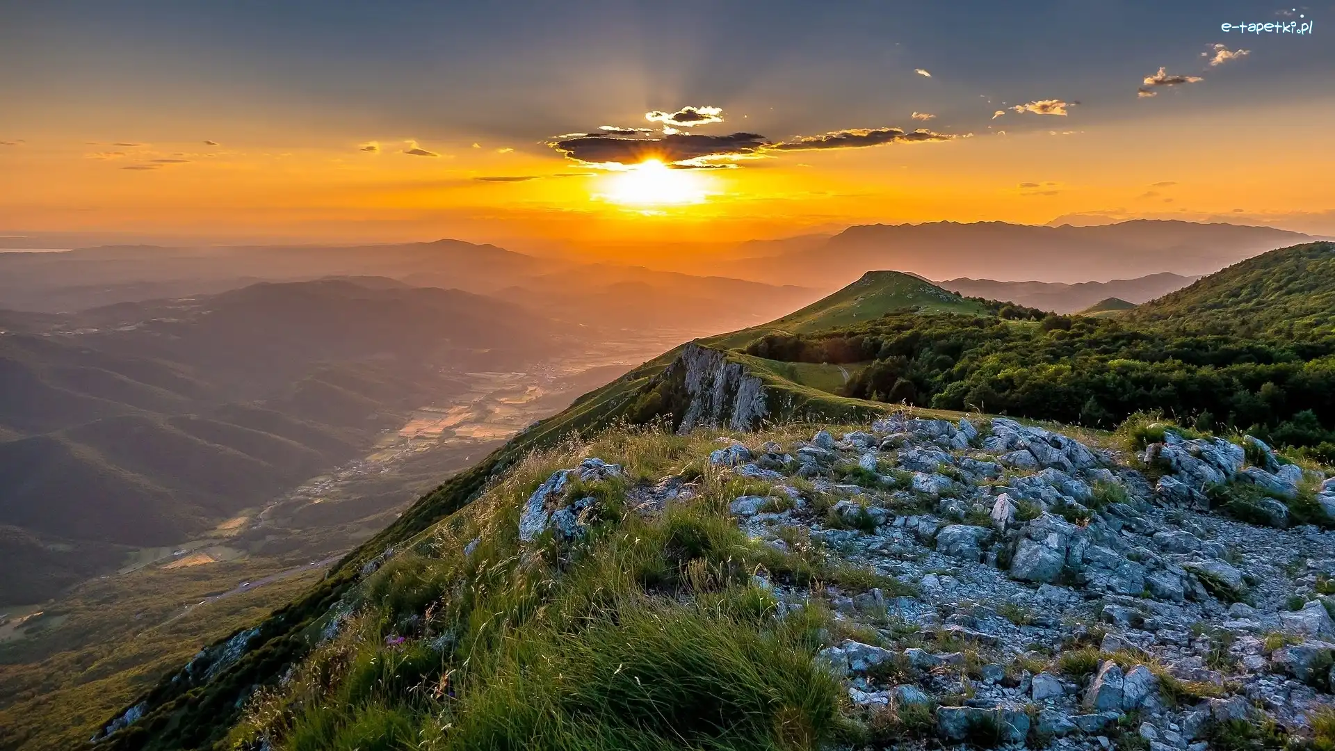 Vipava Valley, Zachód słońca, Dolina, Słowenia, Skały, Góry Nanos