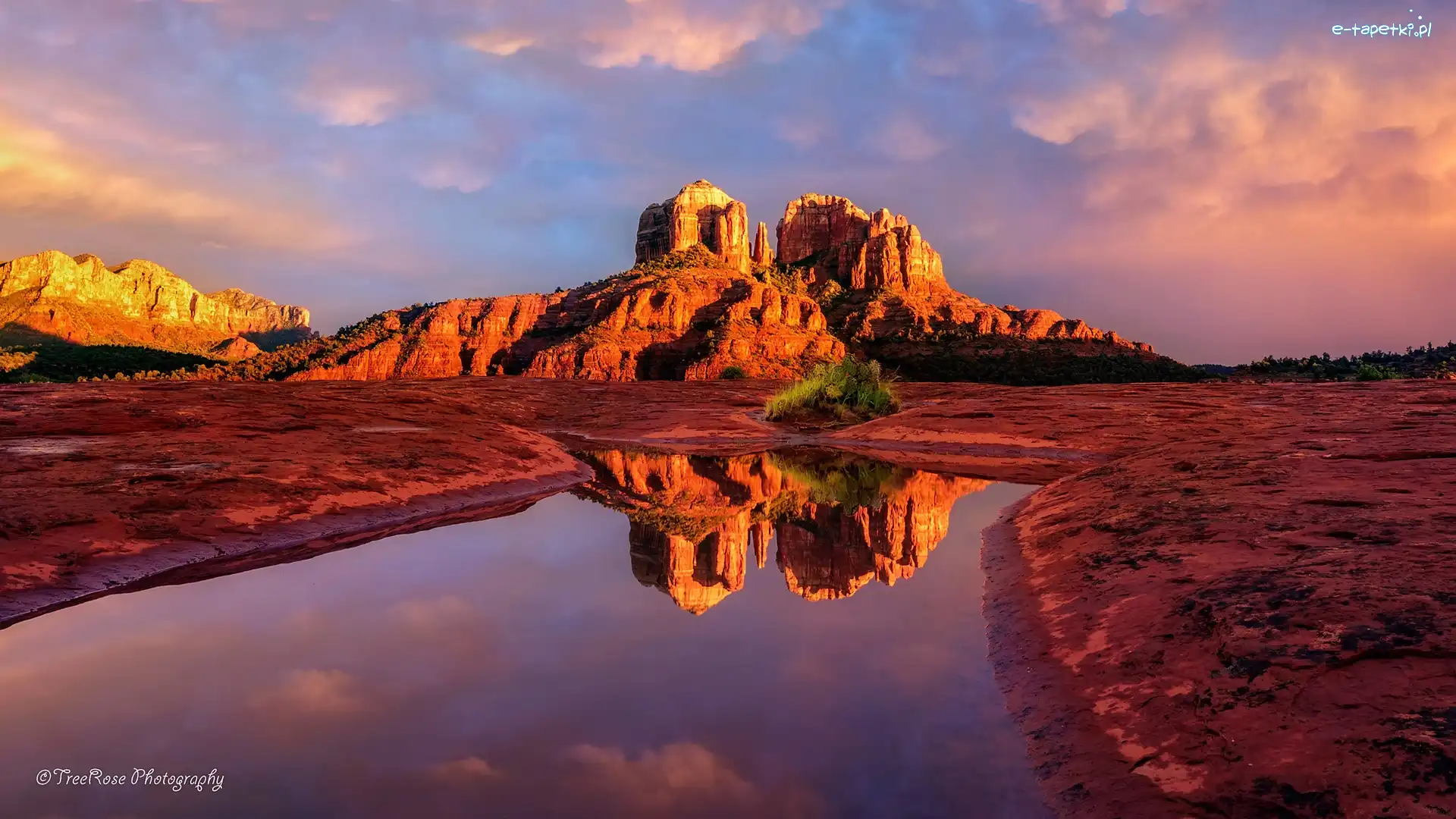 Arizona, Kałuża, Sedona, Stany Zjednoczone, Cathedral Rock, Skały