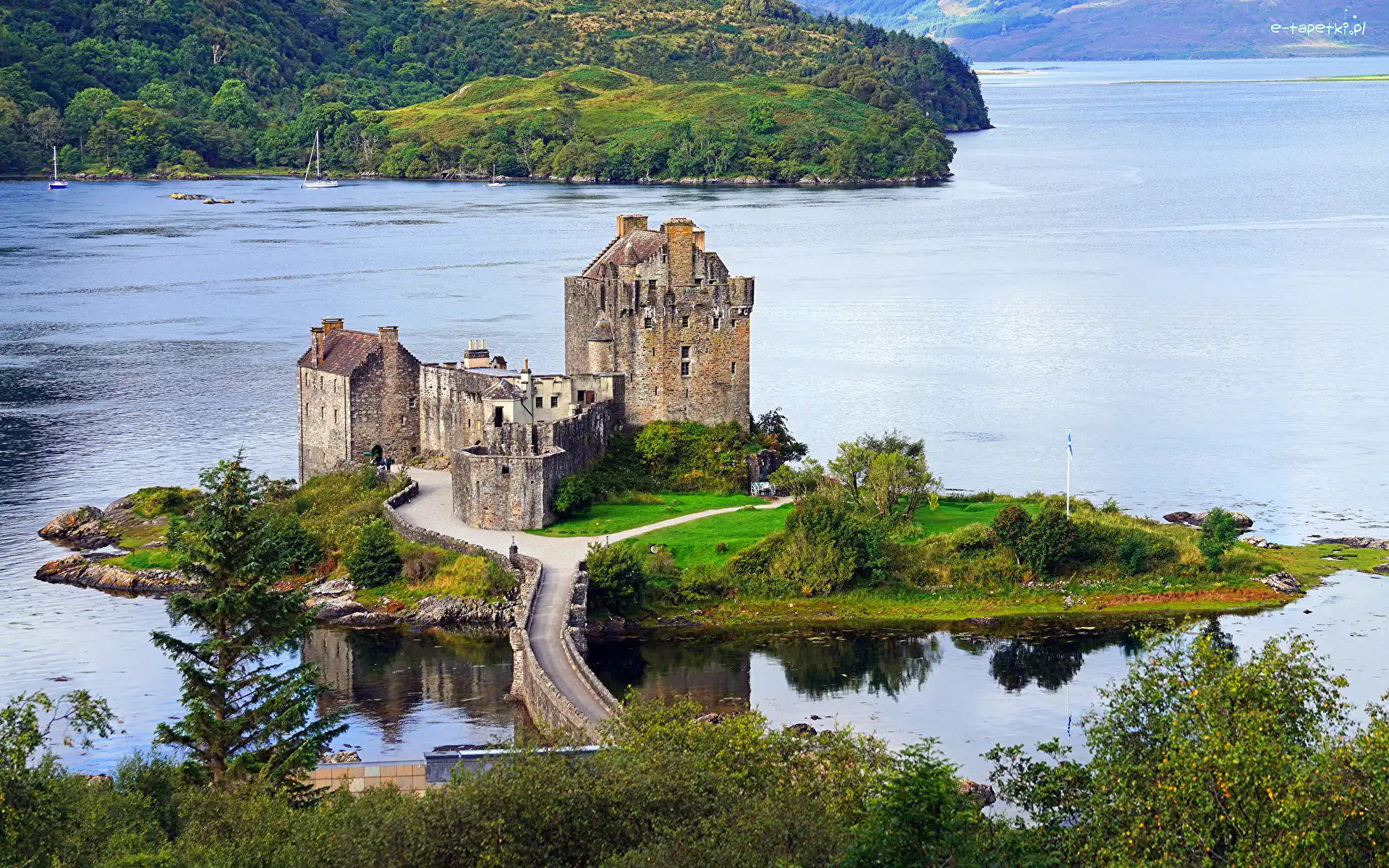 Ruiny, Zamek, Drzewa, Loch Duich, Eilean Donan, Wyspa, Jezioro, Szkocja