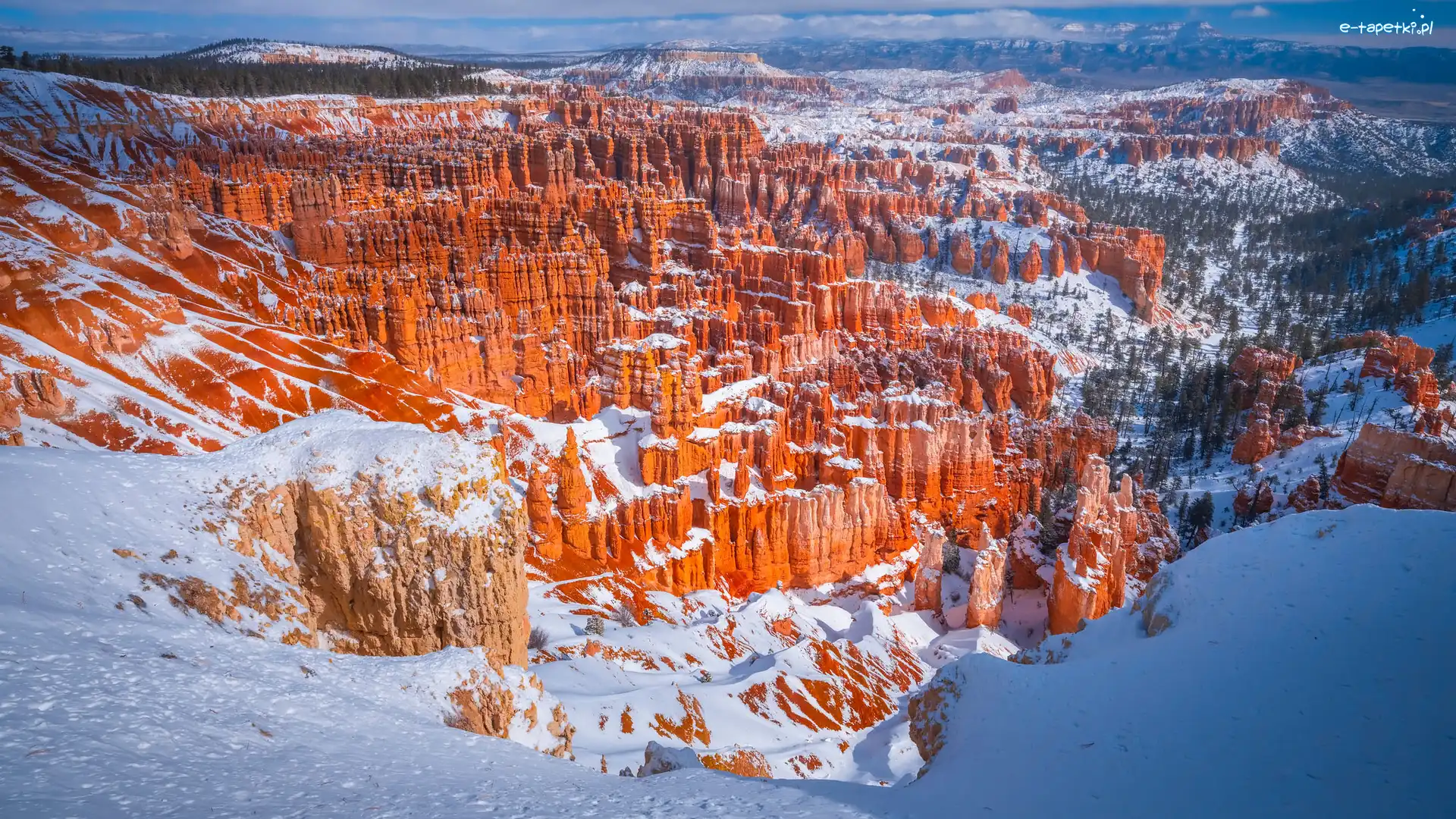 Stany Zjednoczone, Skały, Kanion, Śnieg, Zima, Stan Utah, Park Narodowy Bryce Canyon