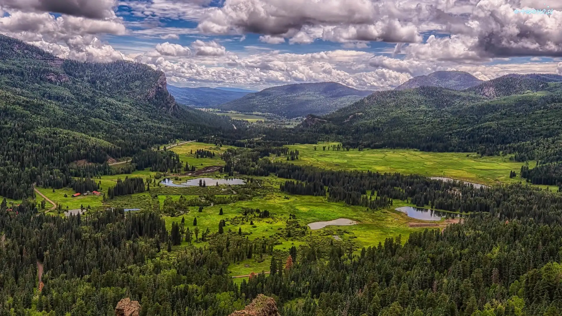 Stany Zjednoczone, Drzewa, Dolina, Zbiorniki wodne, Góry, Kolorado, Chmury