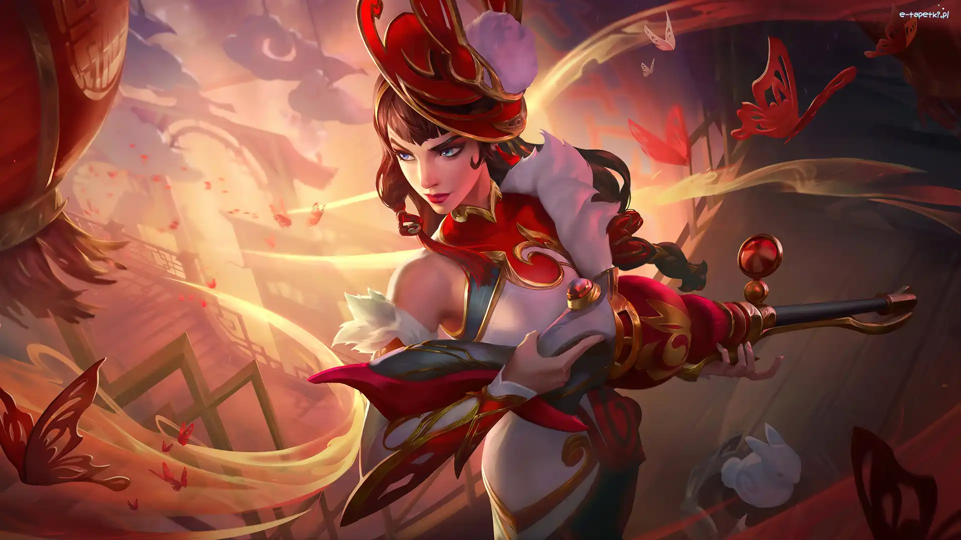 Mythmaker, League of Legends, Wstęgi, Motyle, Postać, Kobieta, Broń, Gra