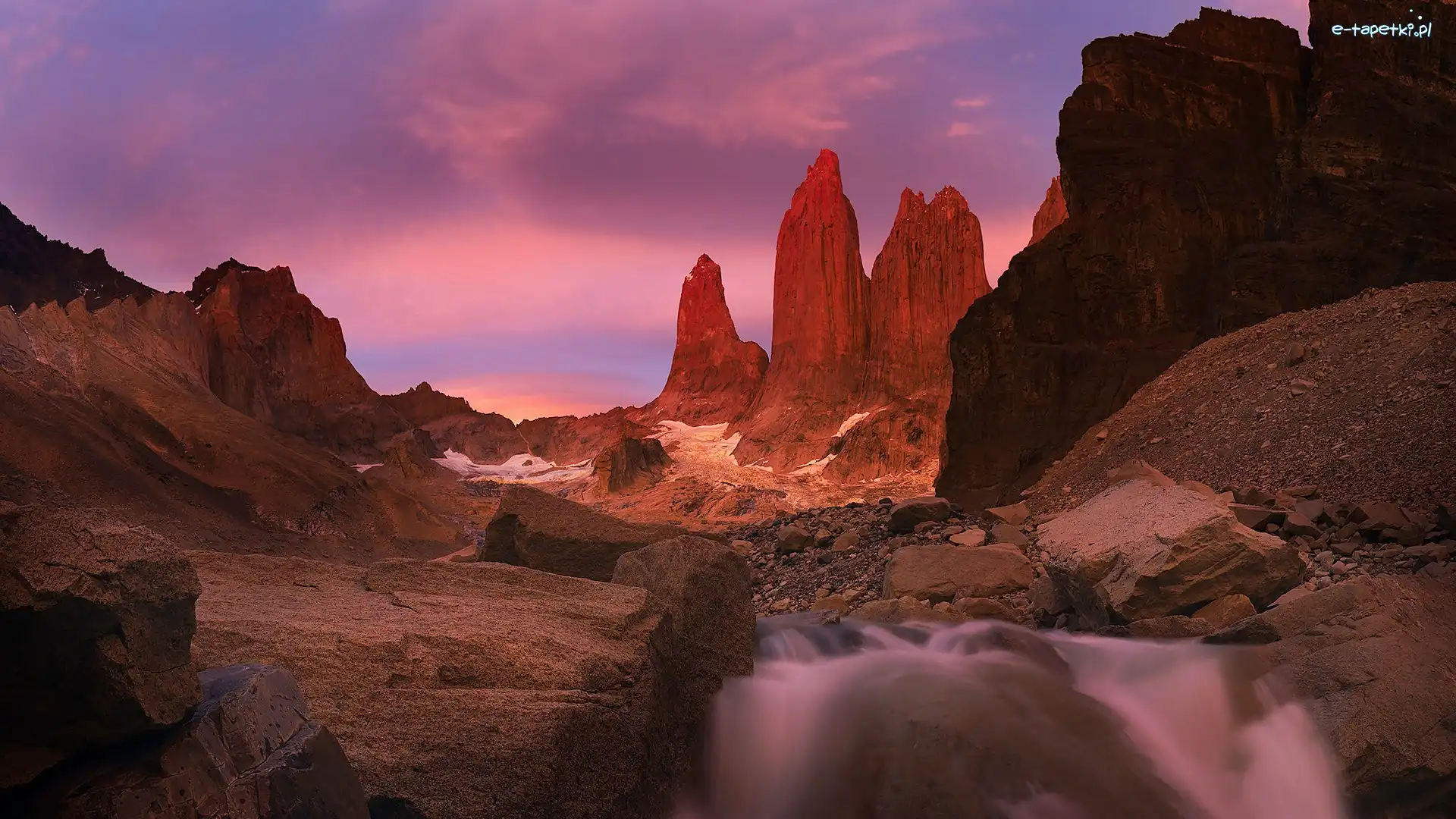 Patagonia, Rzeka, Park Narodowy Torres del Paine, Chile, Skały, Góry