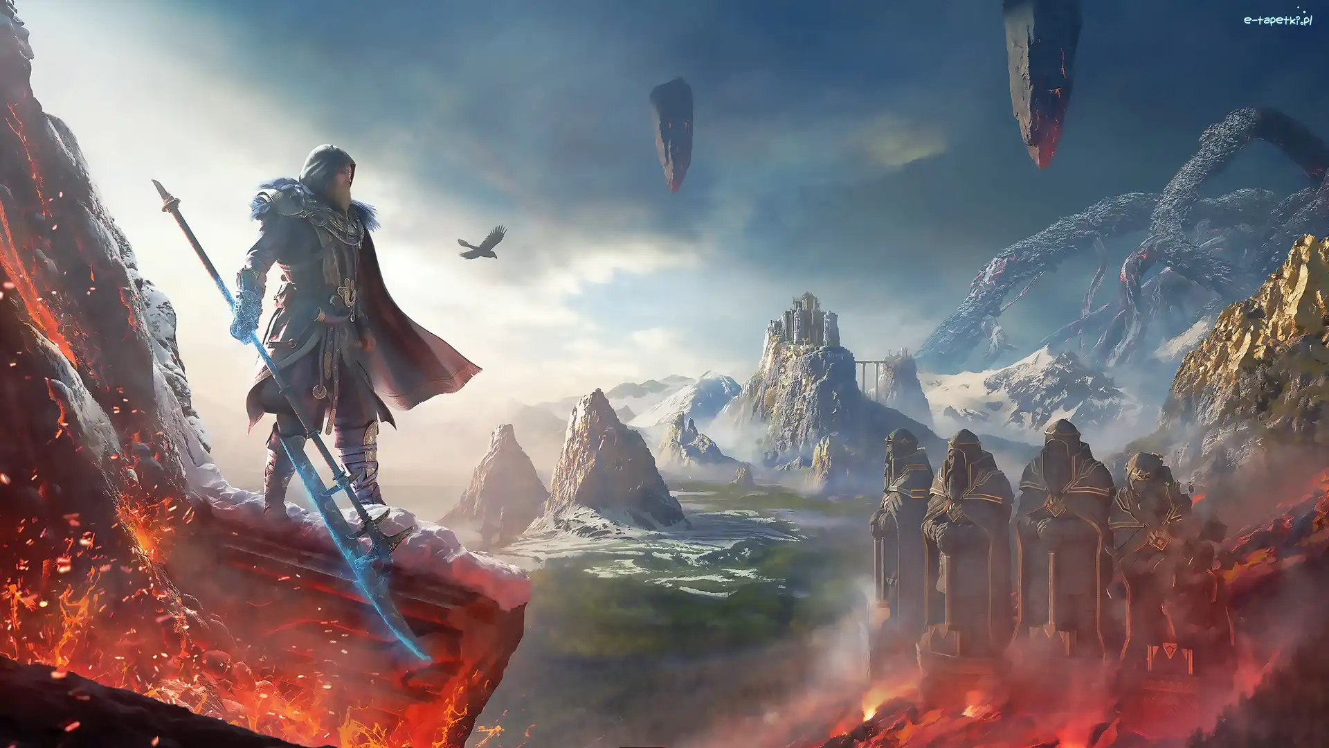 Góry, Postać, Posągi, Przepaść, Assassins Creed Valhalla, Gra