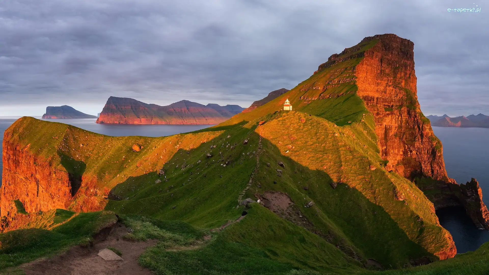Morze, Wyspy Owcze, Kallur Lighthouse, Latarnia morska, Wyspa Kalsoy, Góry, Skały, Dania
