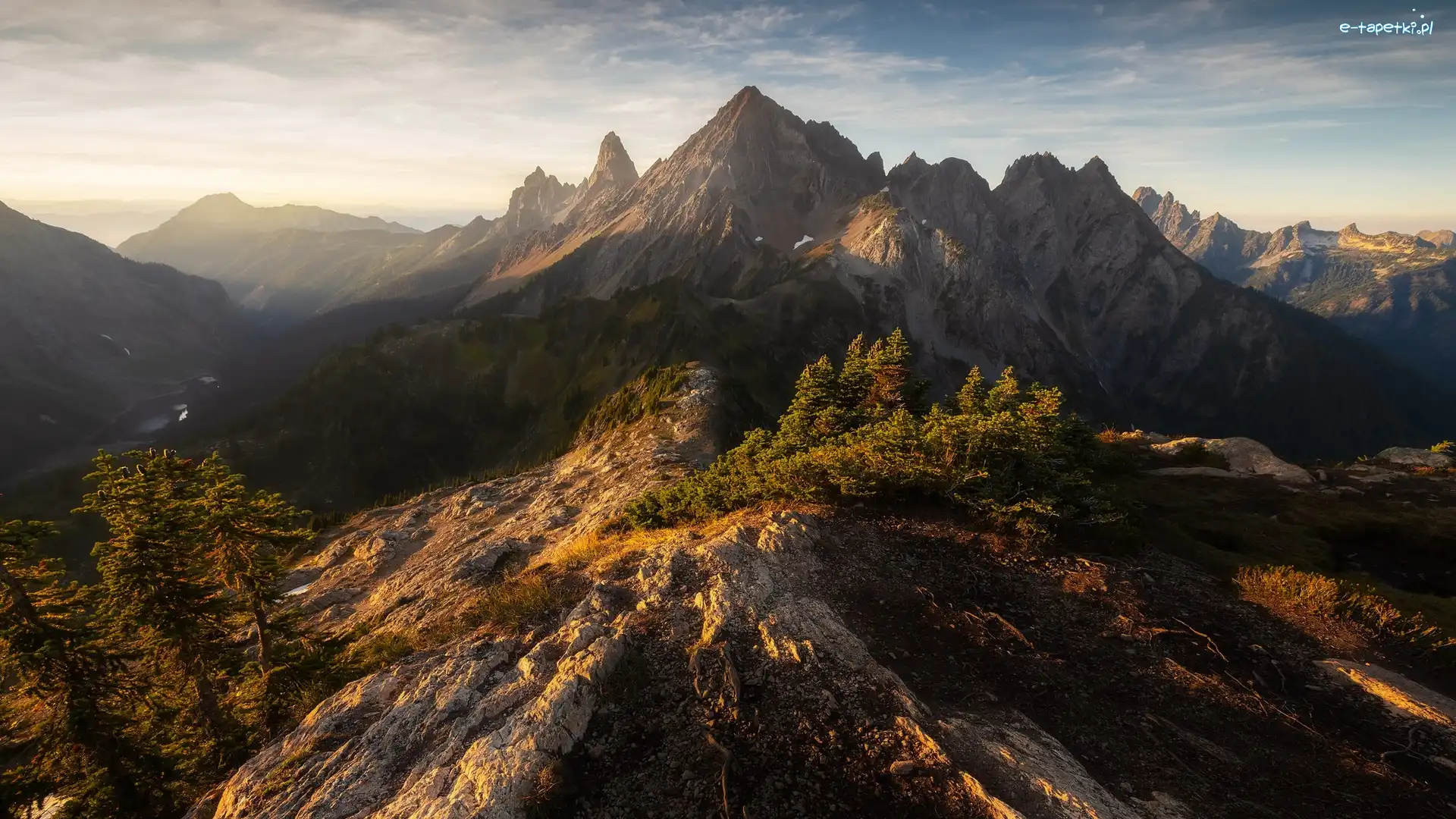 Drzewa, Skały, Góra, Skagit Range, Góry, Stany Zjednoczone, Stan Waszyngton, Mount Larrabee, Sosny