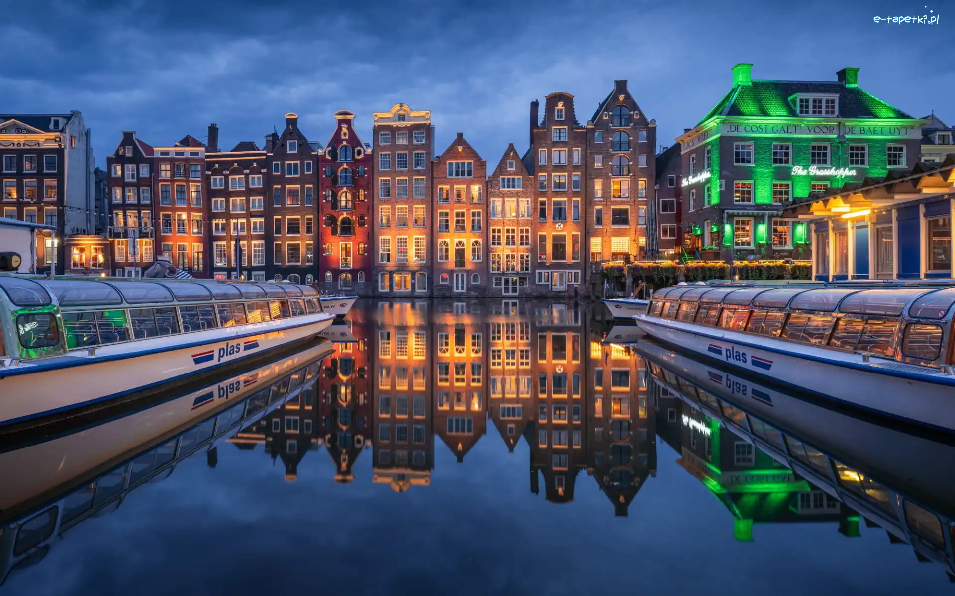 Holandia, Kanał, Statki, Domy, Odbicie, Amsterdam, Noc