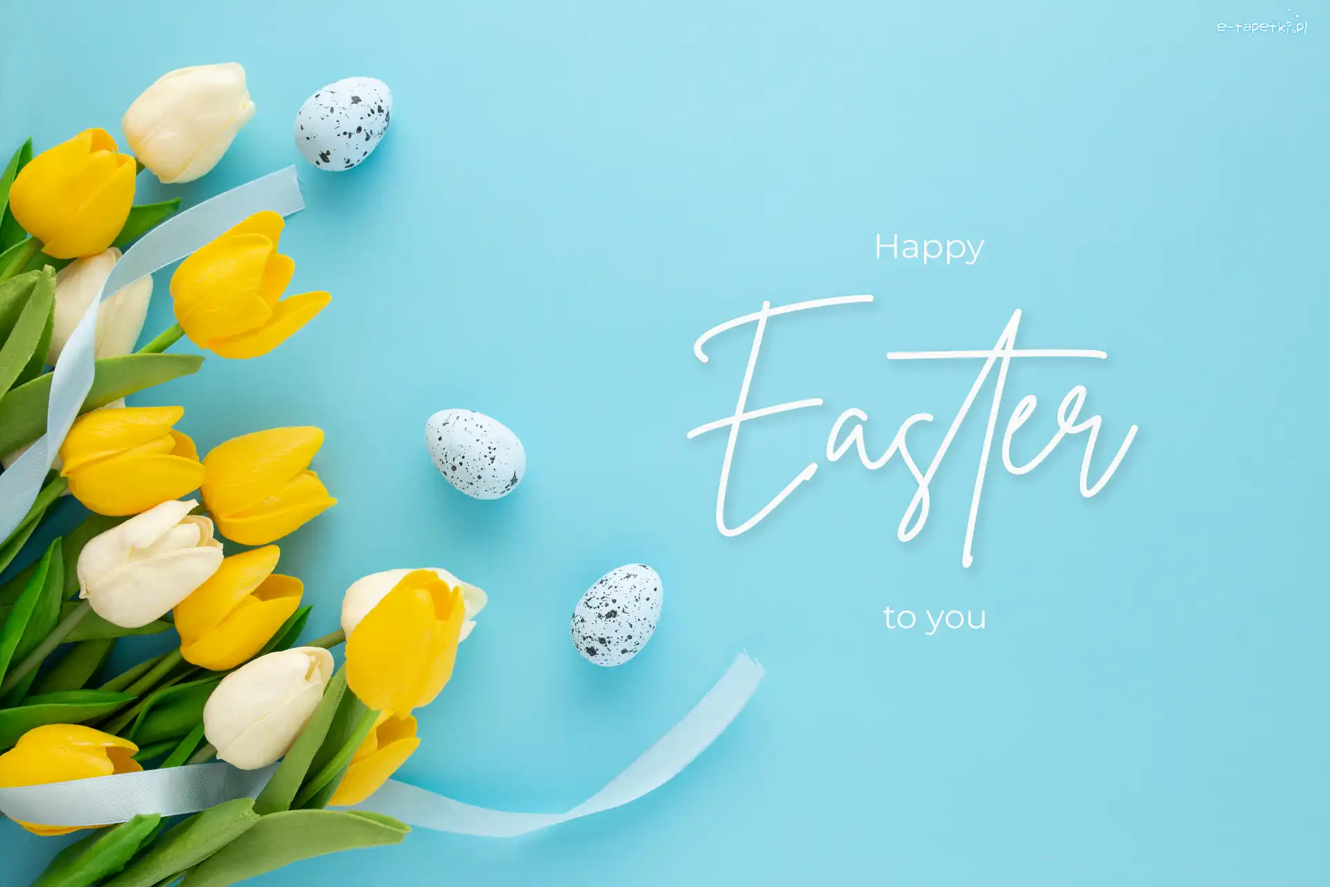 Tło, Jajka, Napis, Kolorowe, Wielkanoc, Niebieskie, Happy Easter