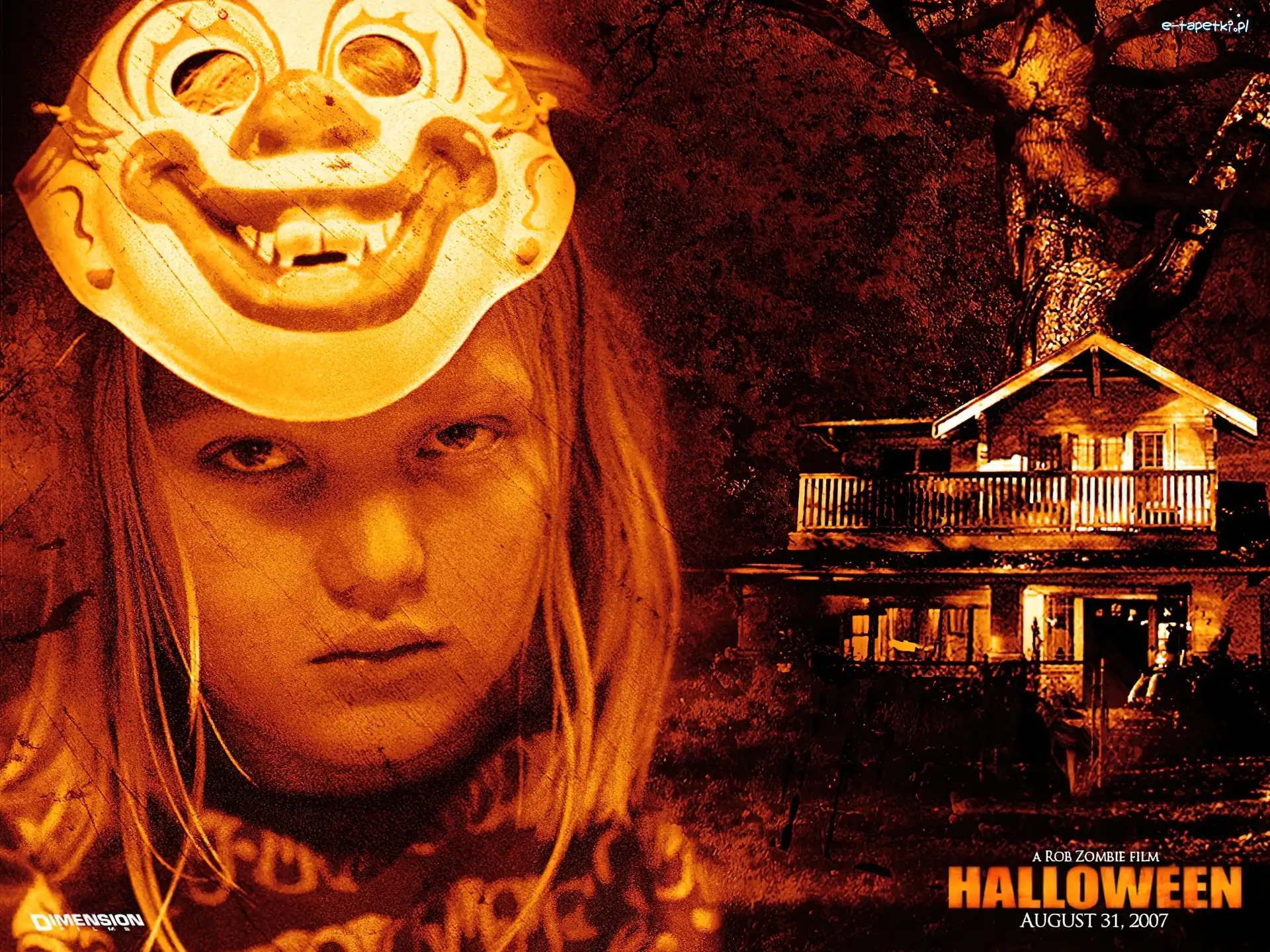 dziewczynka, dom, maska, Halloween
