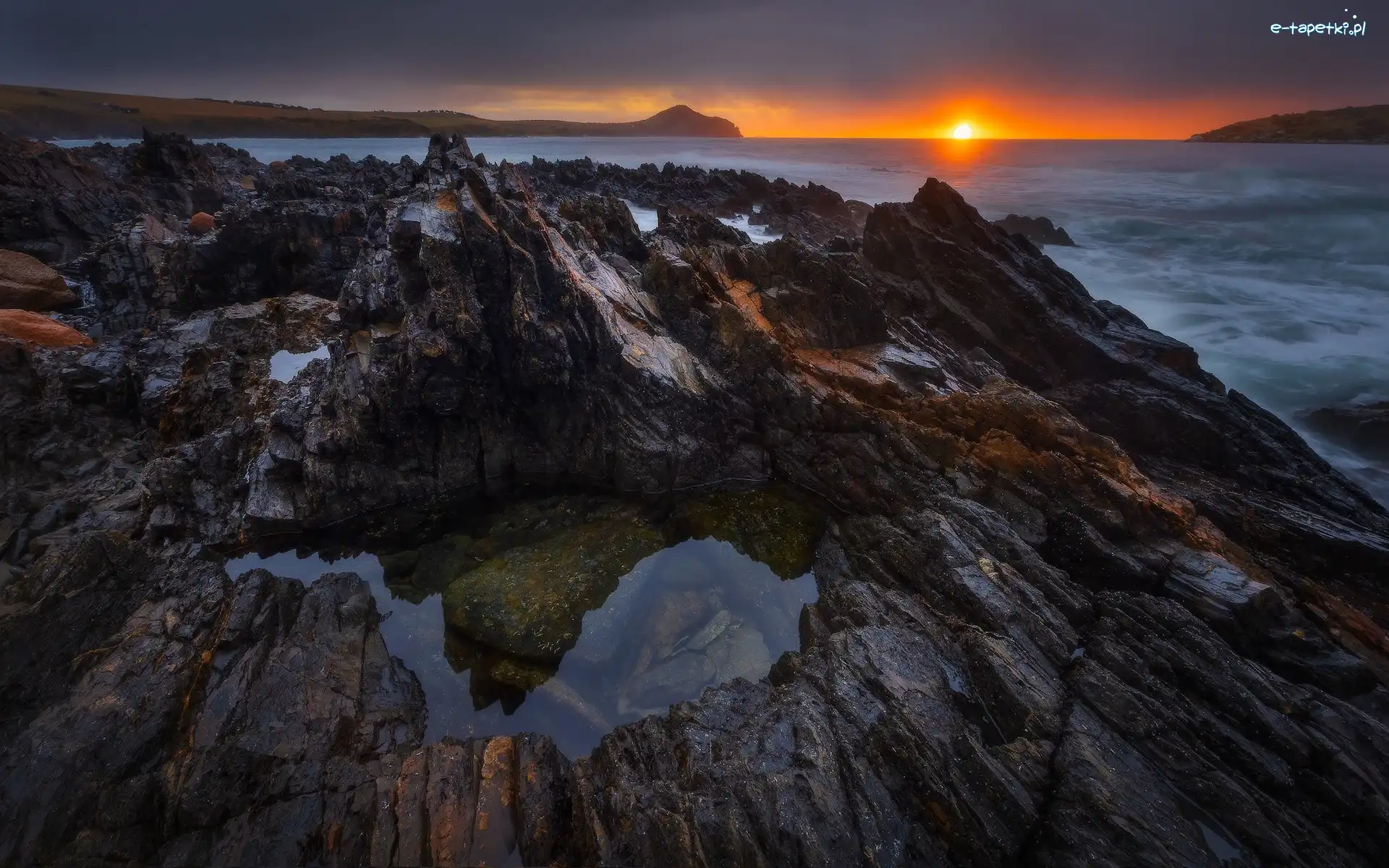 South Coast, Skały, Południowe wybrzeże, Australia, Morze, Zachód słońca