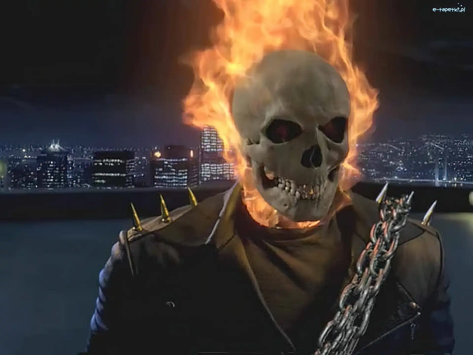czaszka, wieżowce, ogień, Ghost Rider