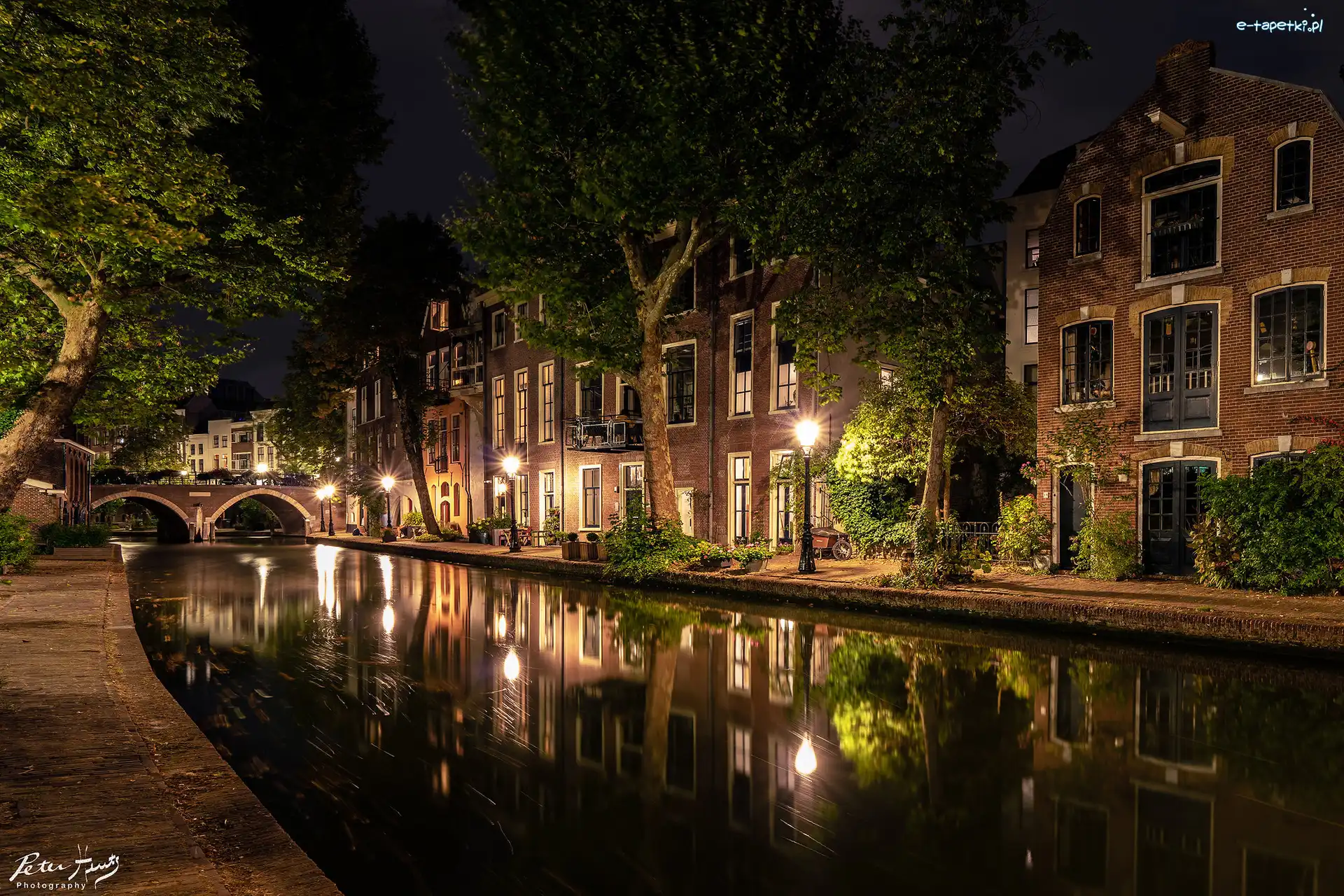 Kanał, Utrecht, Most, Noc, Rzeka, Domy, Światła, Holandia