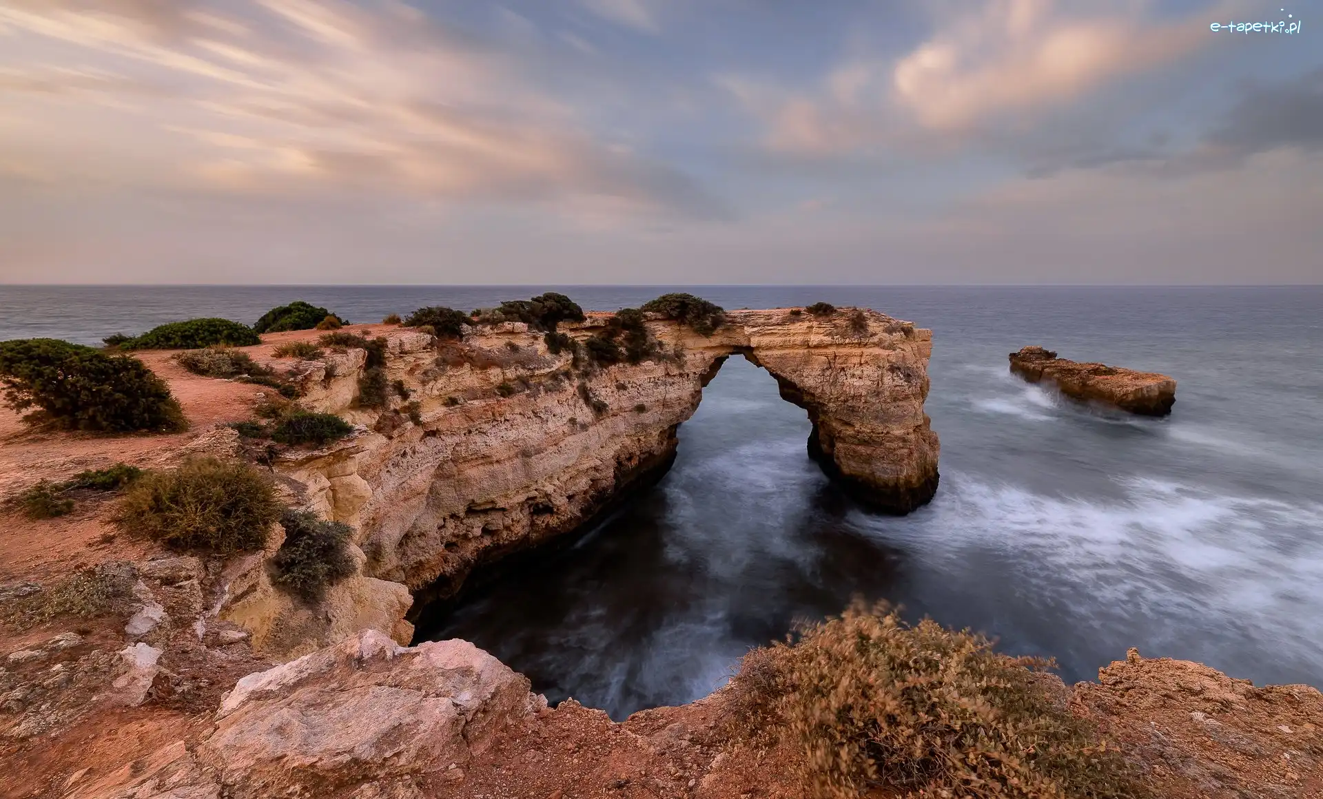 Skały, Lagoa, Morze, Chmury, Algarve, Portugalia