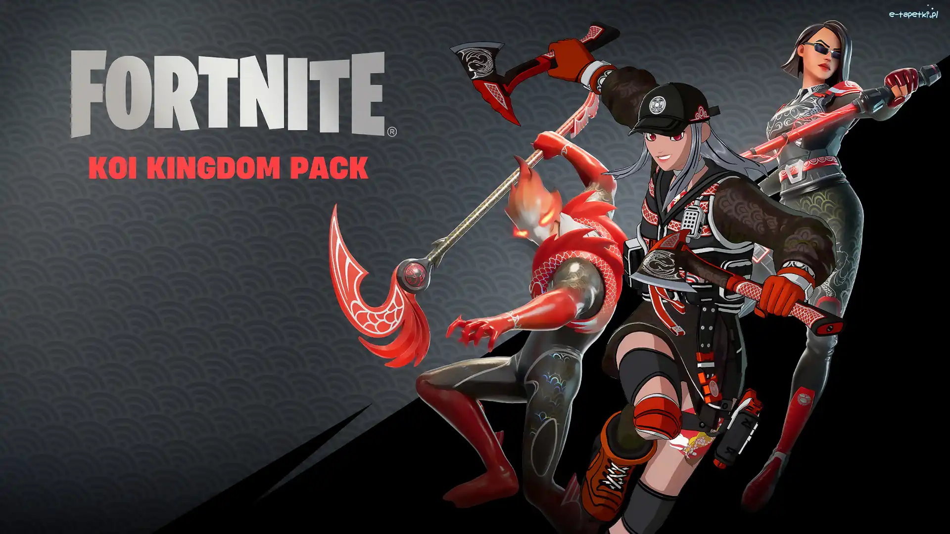 Plakat, Płomień, Ogień, Fortnite Koi Kingdom Pack, Gra, Toporki, Kobiety