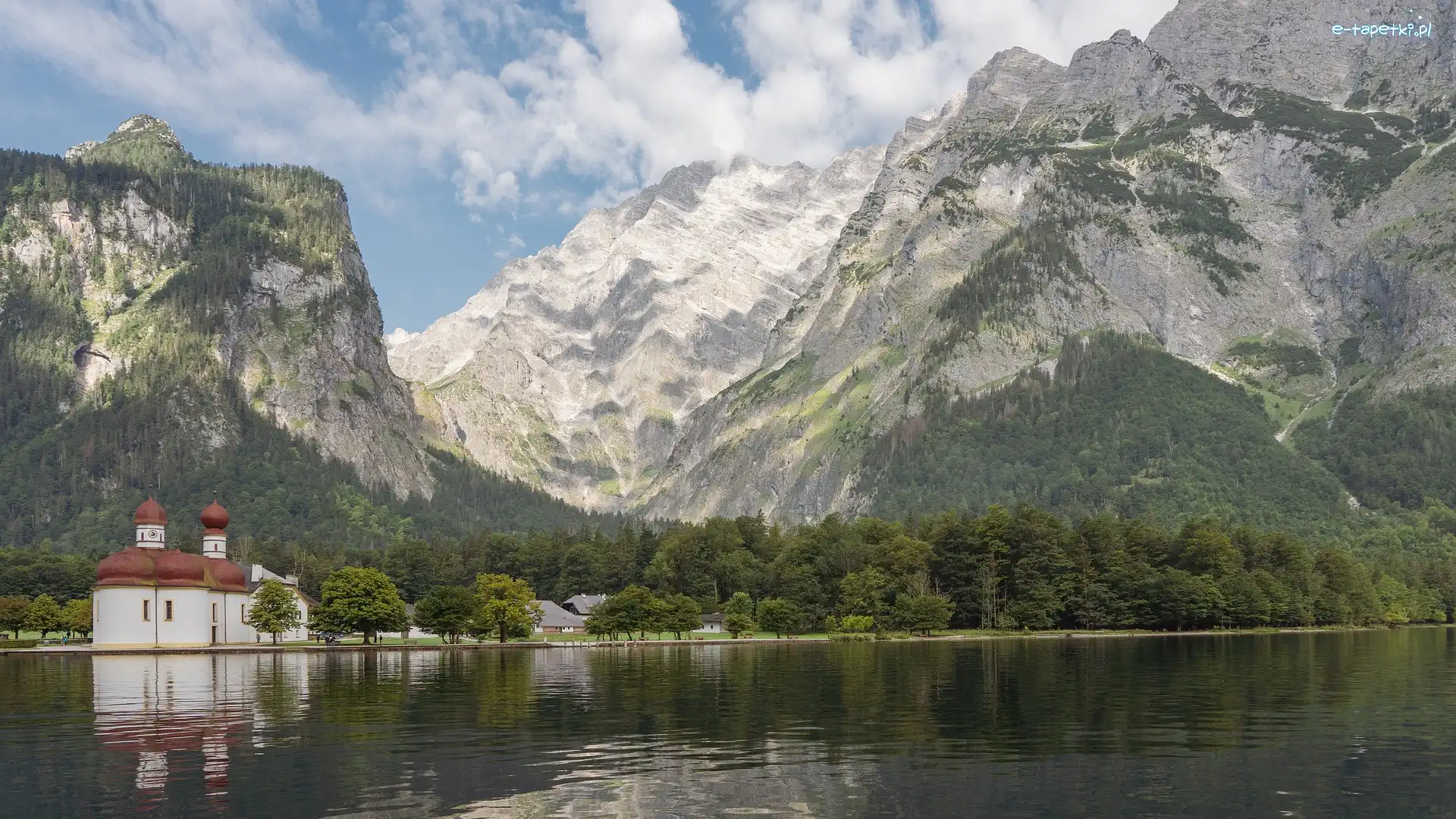 Niemcy, Jezioro, Koenigssee, Sanktuarium Św Bartłomieja, Kościół, Bawaria, Góry
