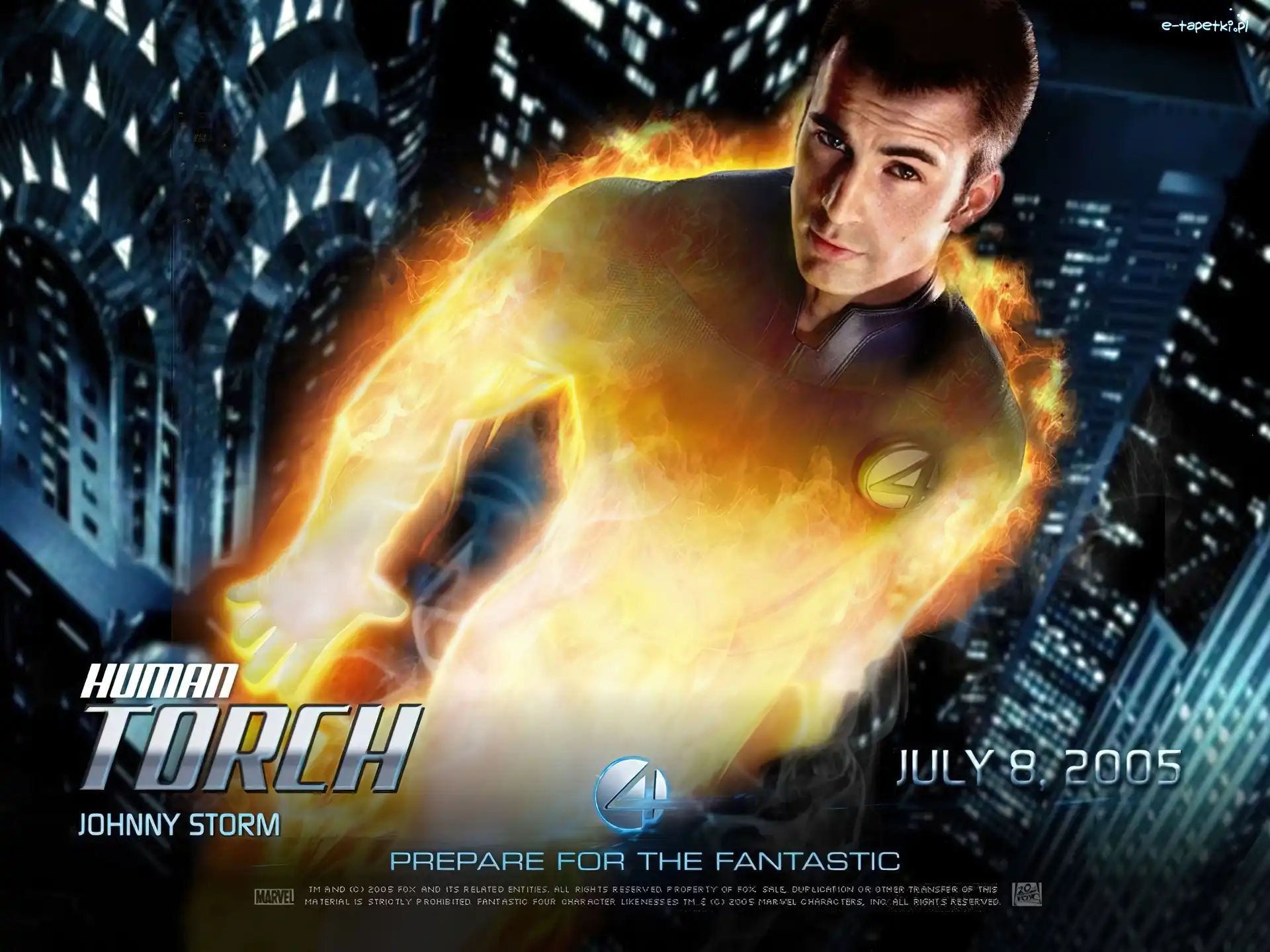 płomienie, Chris Evans, wieżowce, Fantastic Four 1