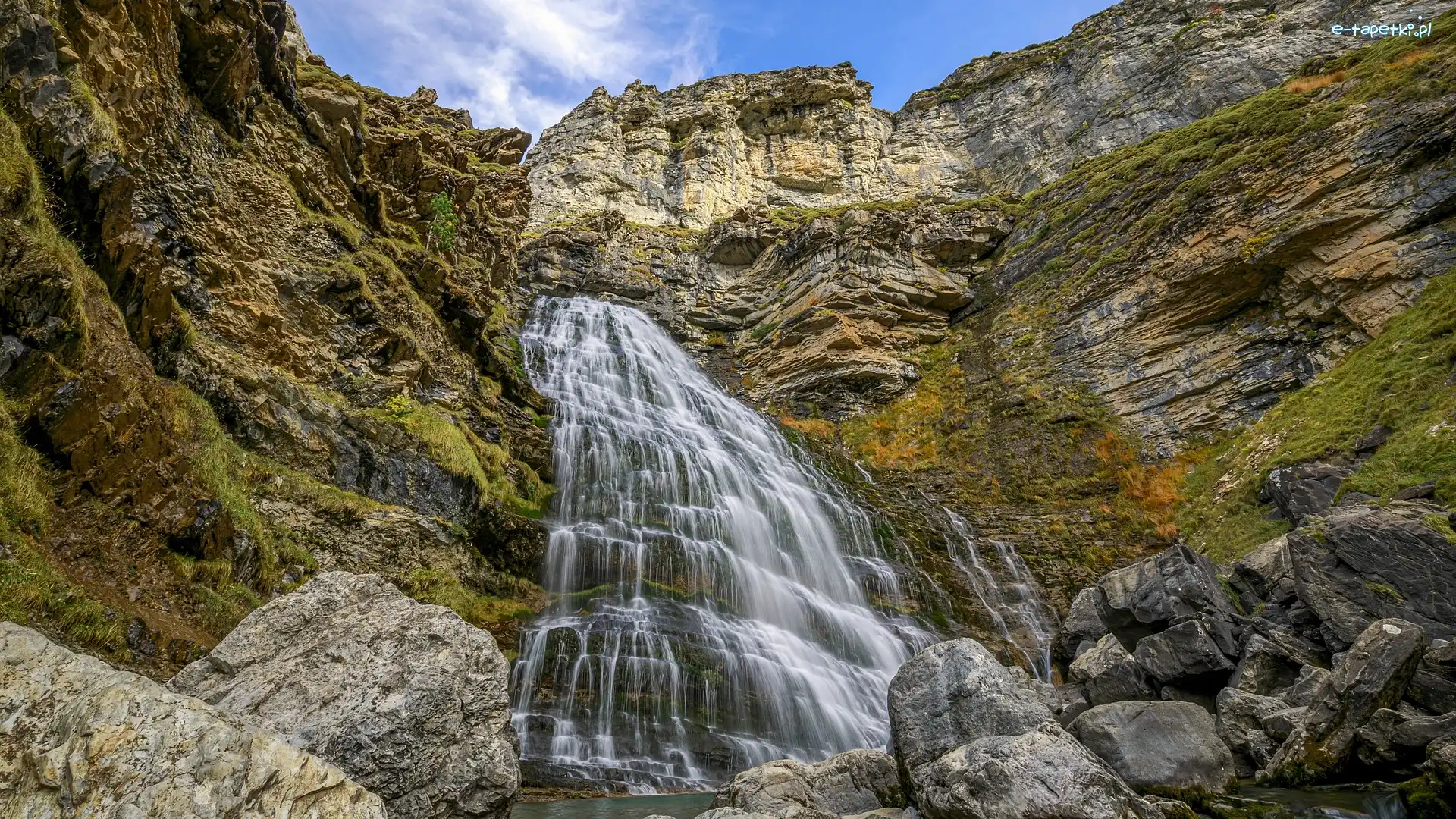Park Narodowy Ordesa y Monte Perdido, Wodospad, Cascada Cola de Caballo, Hiszpania, Kamienie, Skały