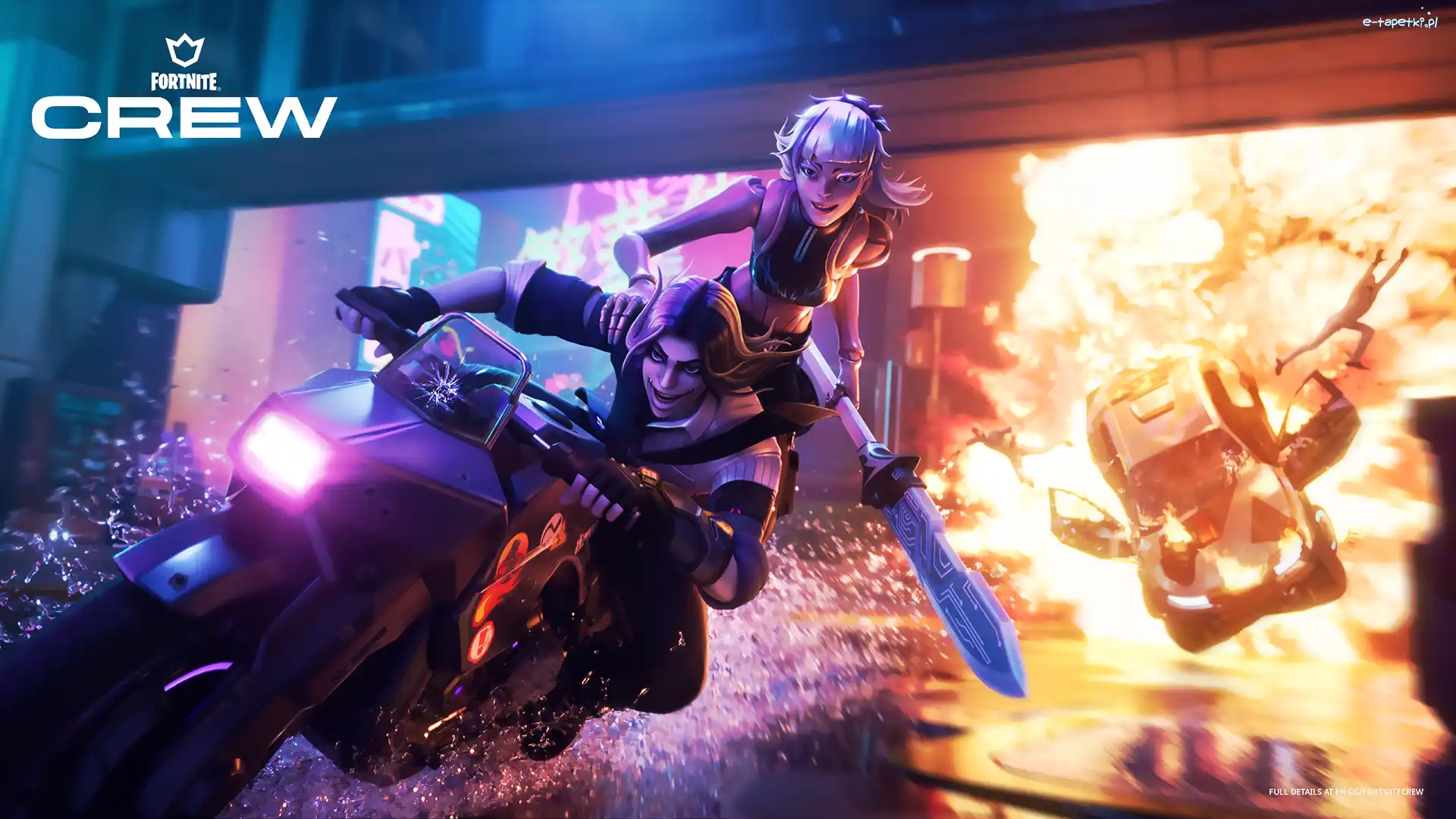 Kobieta, Postać, Gra, Ekipa, Plakat, Chapter 4, Dahlia, Motocykl, Fortnite Crew, Miecz, Motocyklista, Pościg, Ogień
