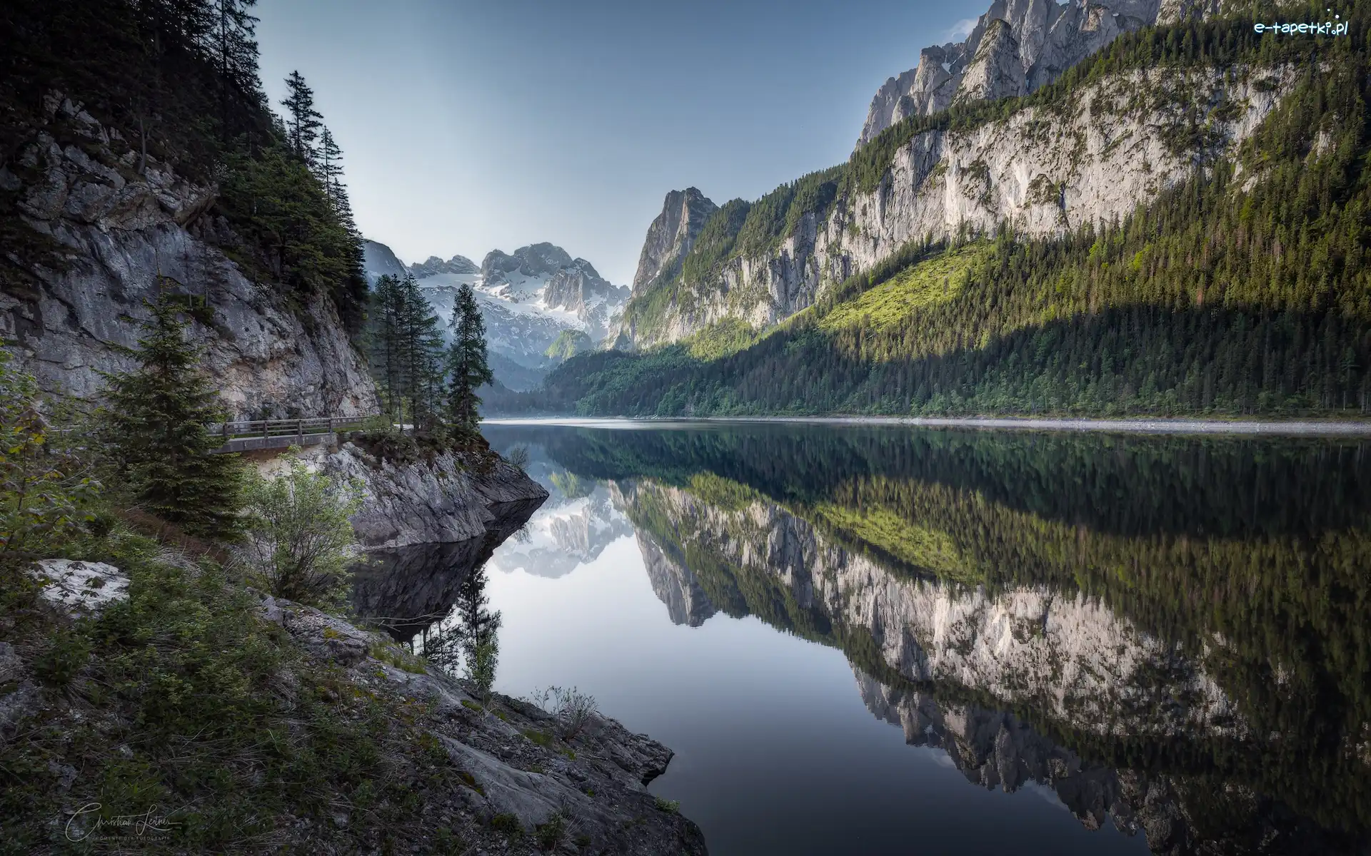 Gosausee, Jezioro, Dachstein, Góry, Austria, Odbicie, Drzewa, Salzkammergut, Skały