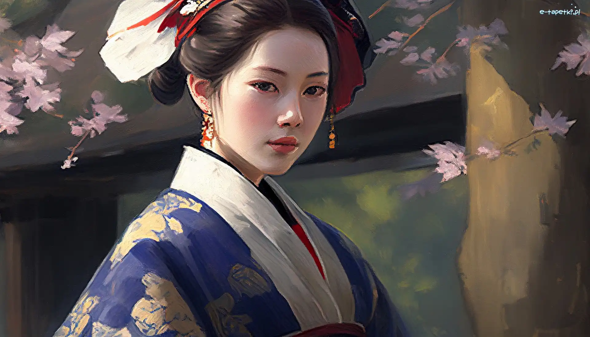 Japonka, Obraz olejny, Kimono, Kobieta