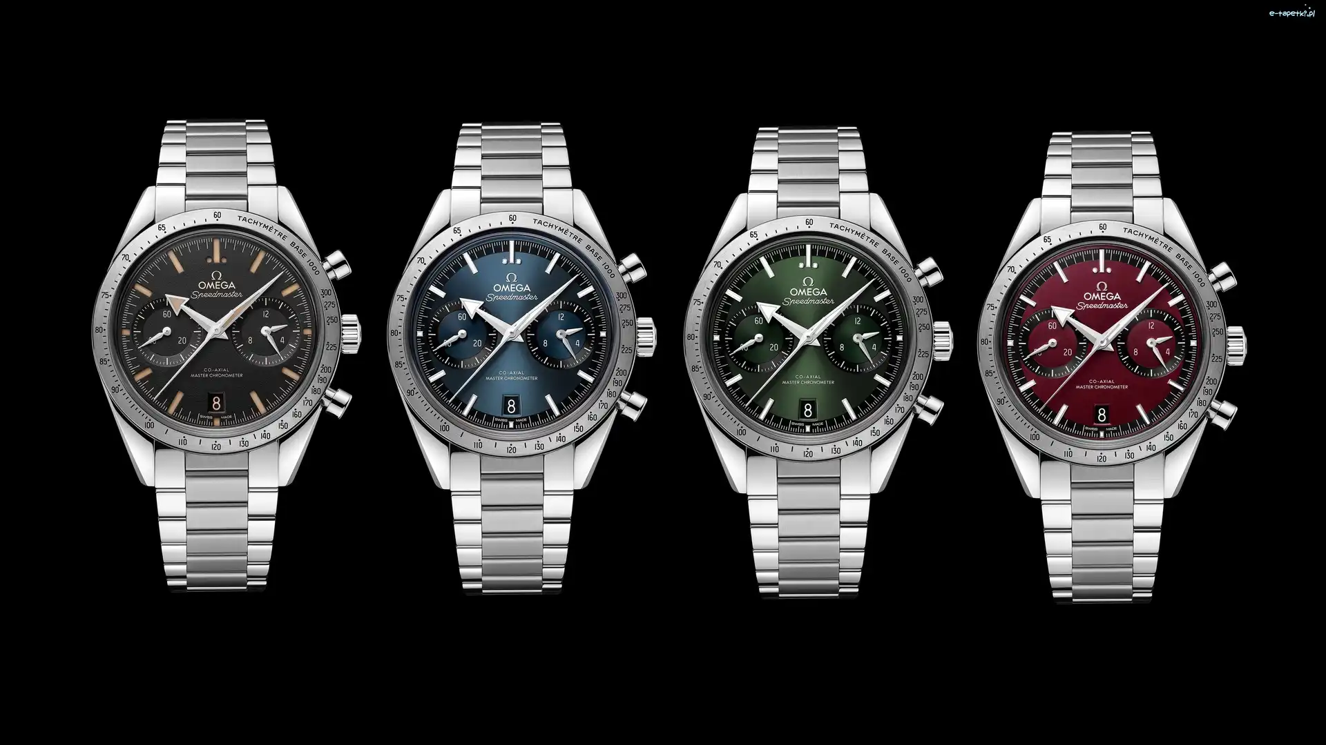 Zegary, Omega Speedmaster, Cztery, Tło, Czarne