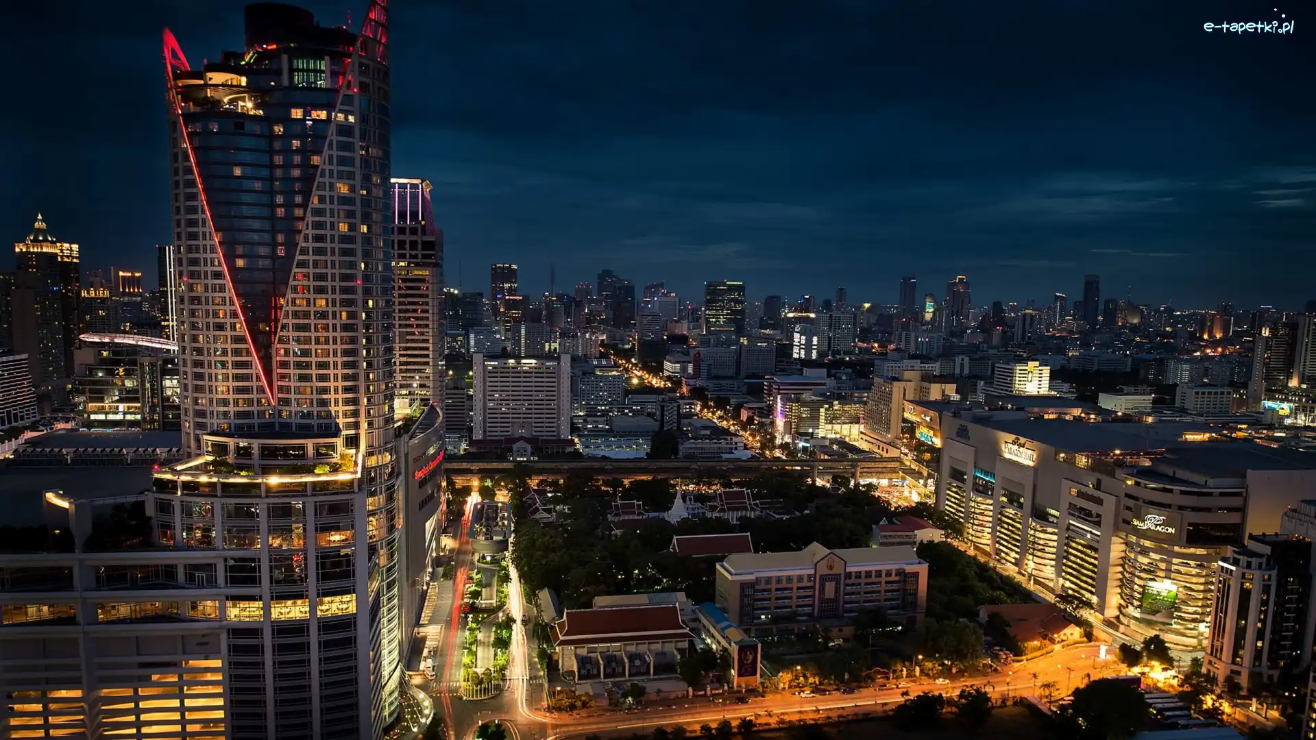 Tajlandia, Domy, Bangkok, Noc, Światła