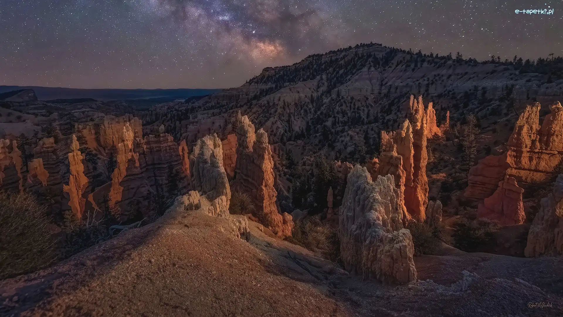 Stany Zjednoczone, Noc, Gwiazdy, Skały, Góry, Park Narodowy Bryce Canyon, Fairyland Canyon