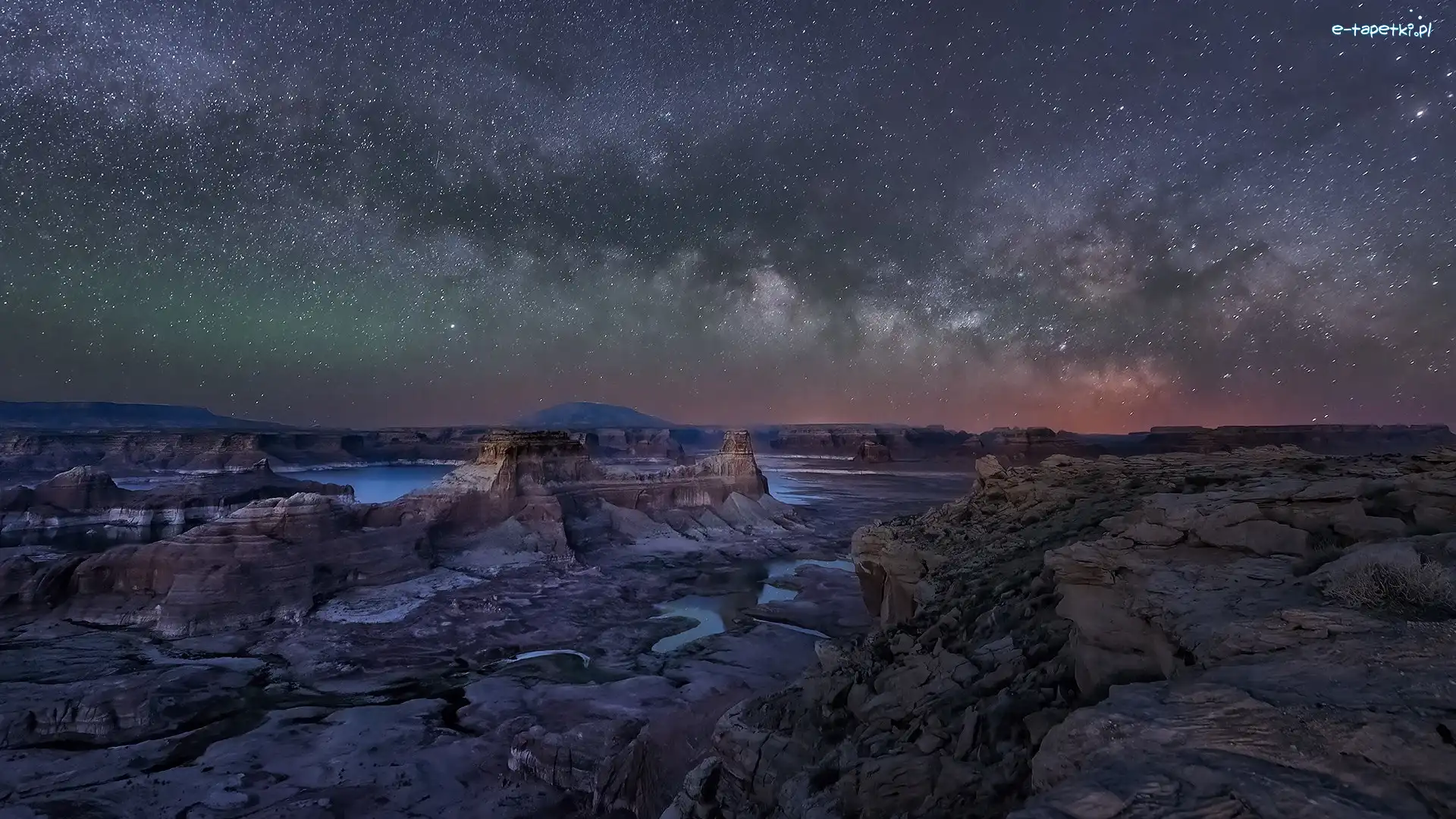 Stany Zjednoczone, Skały, Jezioro, Gwiazdy, Noc, Utah, Lake Powell