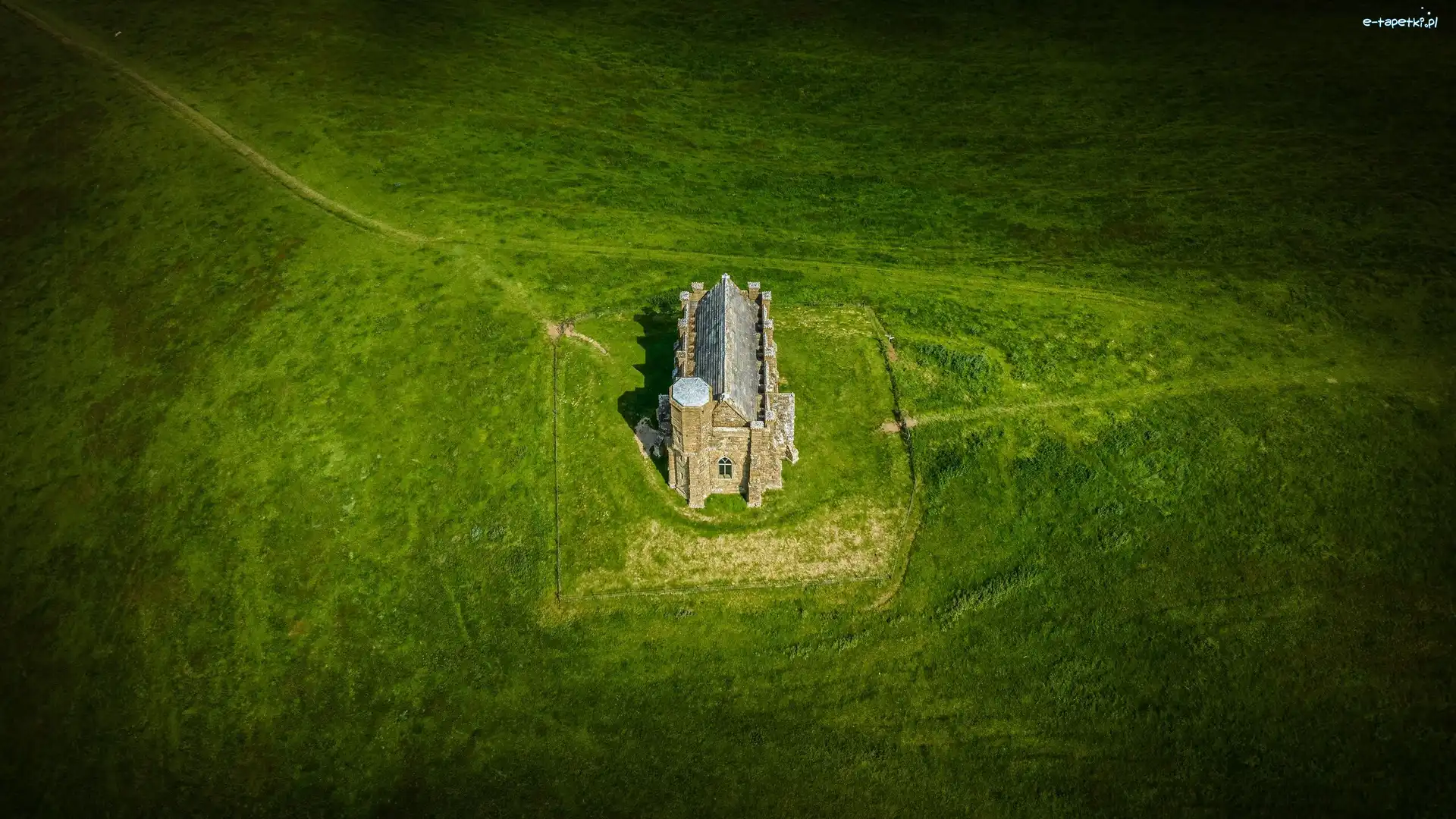 Z lotu ptaka, Trawa, Anglia, Dorset, Pole, Kaplica St Catherine, Abbotsbury, Dom
