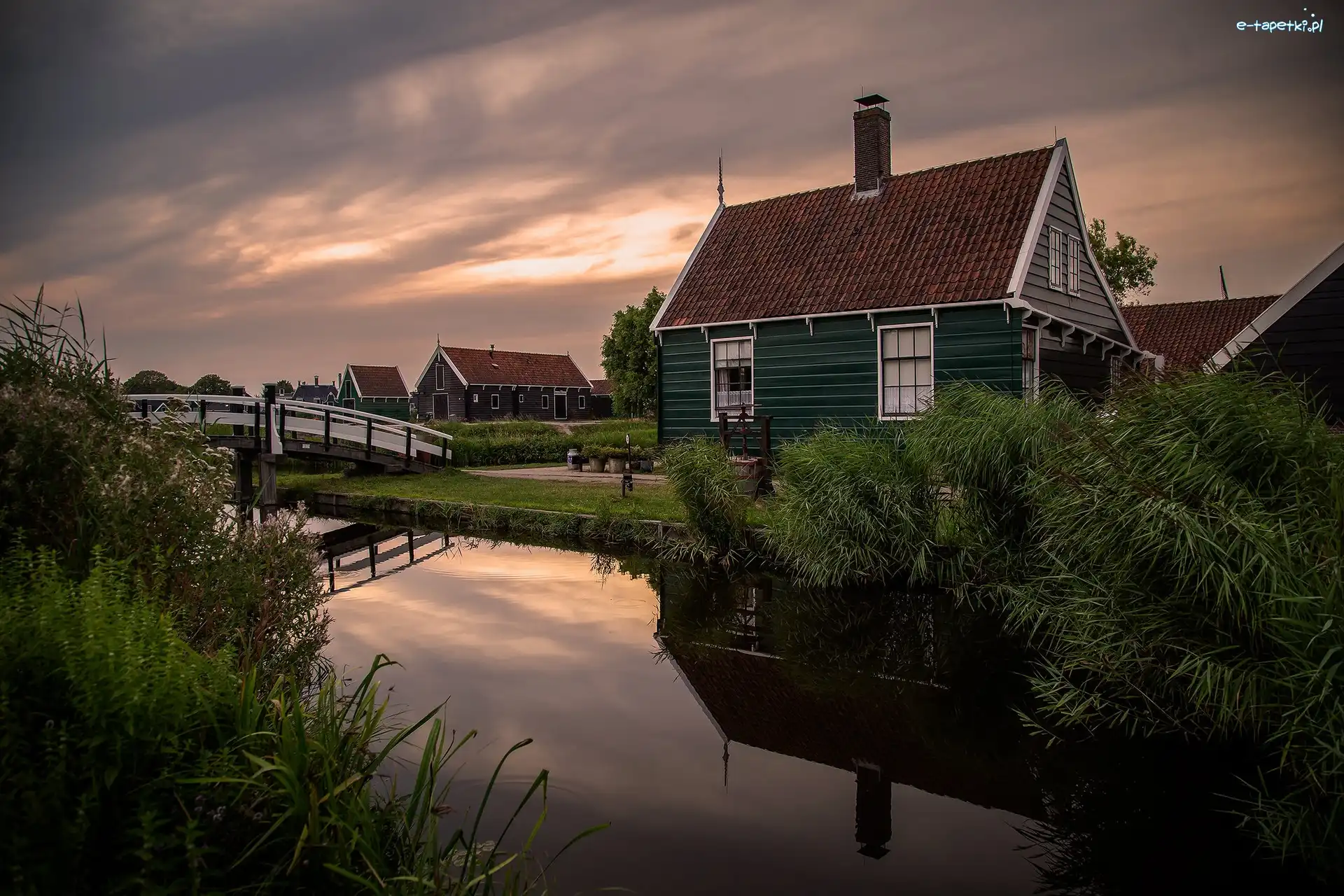 Rzeka, Most, Holandia, Zaandam, Kanał, Skansen Zaanse Schans, Kinderdijk, Domy