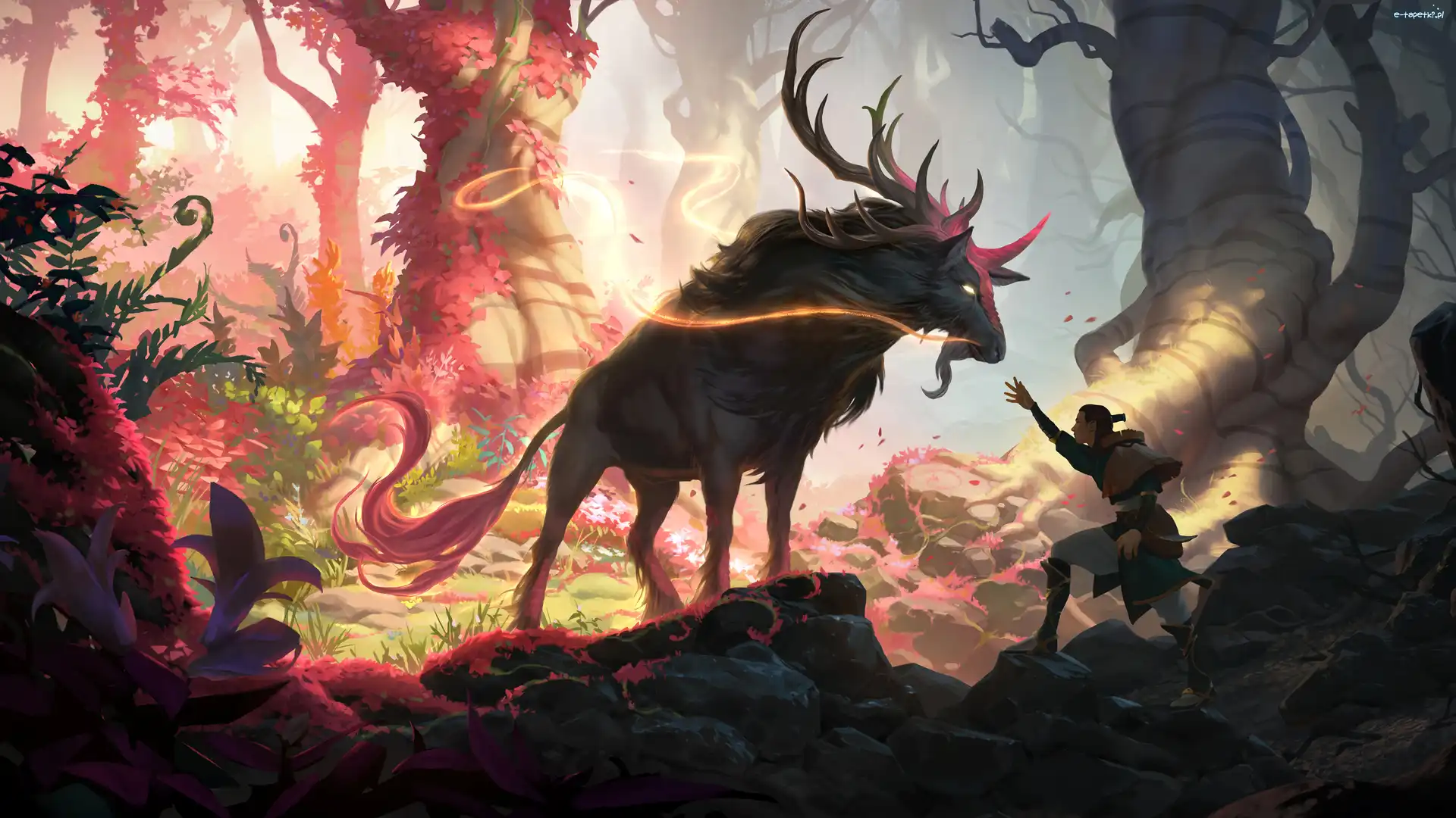 Fantasy, Rogate, Mężczyzna, Drzewa, Zwierzę