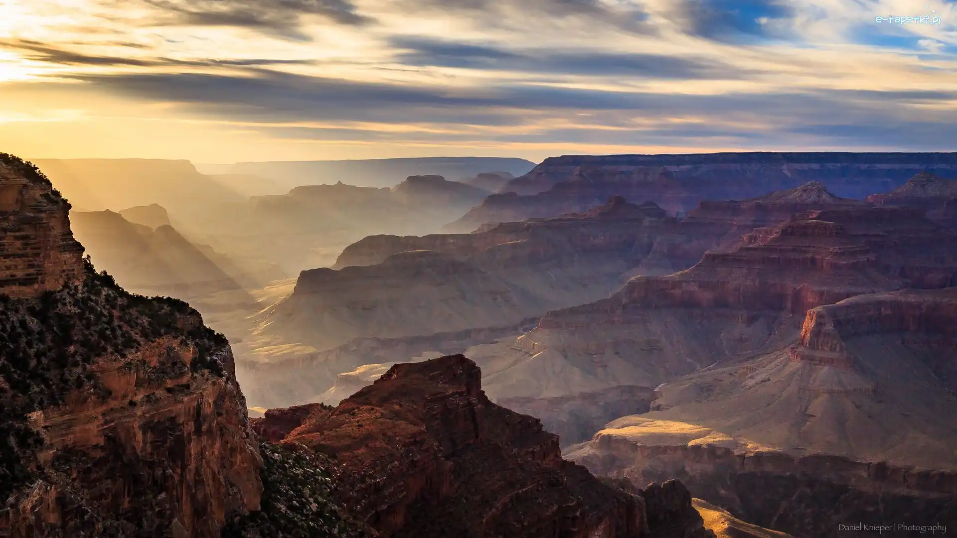Stany Zjednoczone, Wschód słońca, Park Narodowy Wielkiego Kanionu, Góry, Skały, Grand Canyon, Wielki Kanion Kolorado