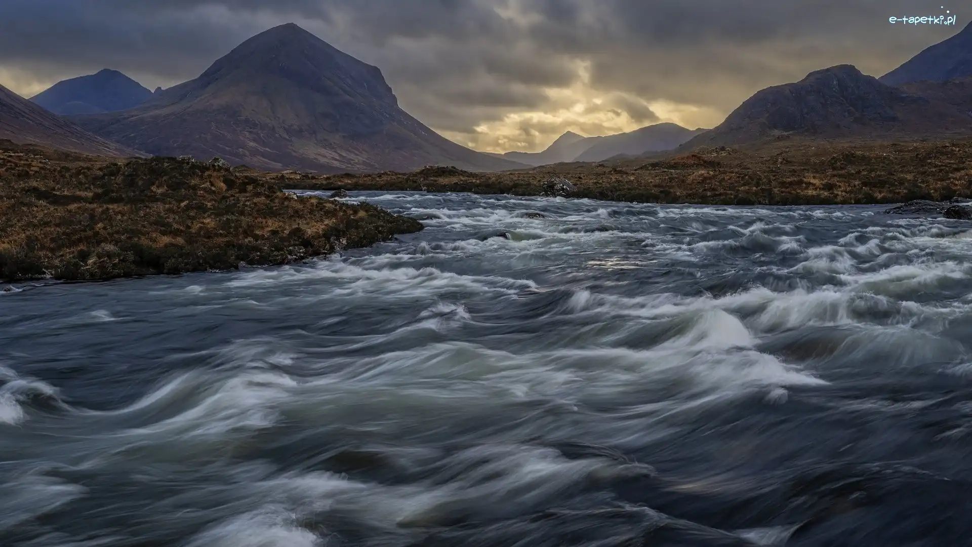Góry, River Sligachan, Rzeka, Szkocja, Chmury