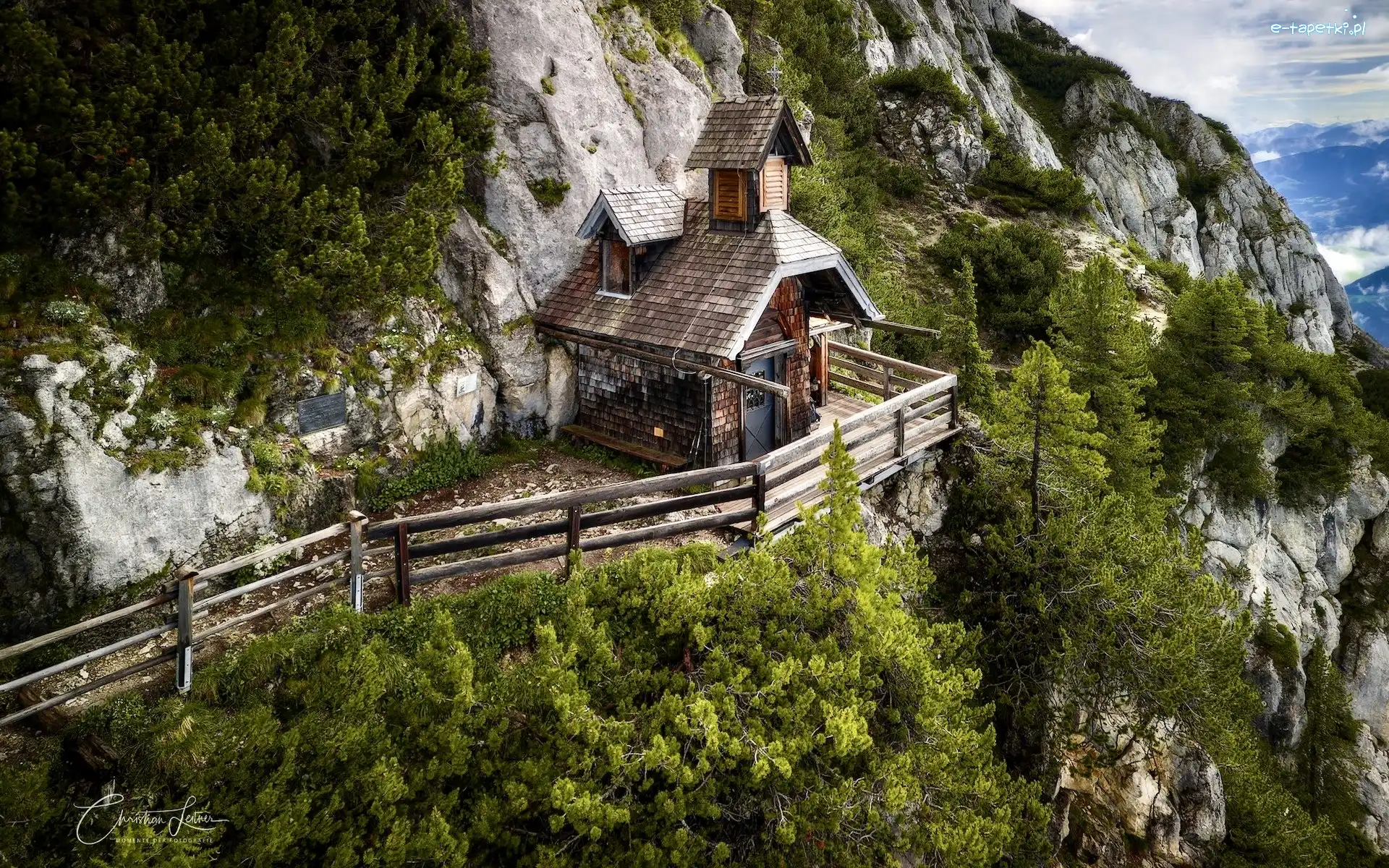 Drzewa, Stoderzinken, Skały, Góry, Austria, Ogrodzenie, Kapliczka