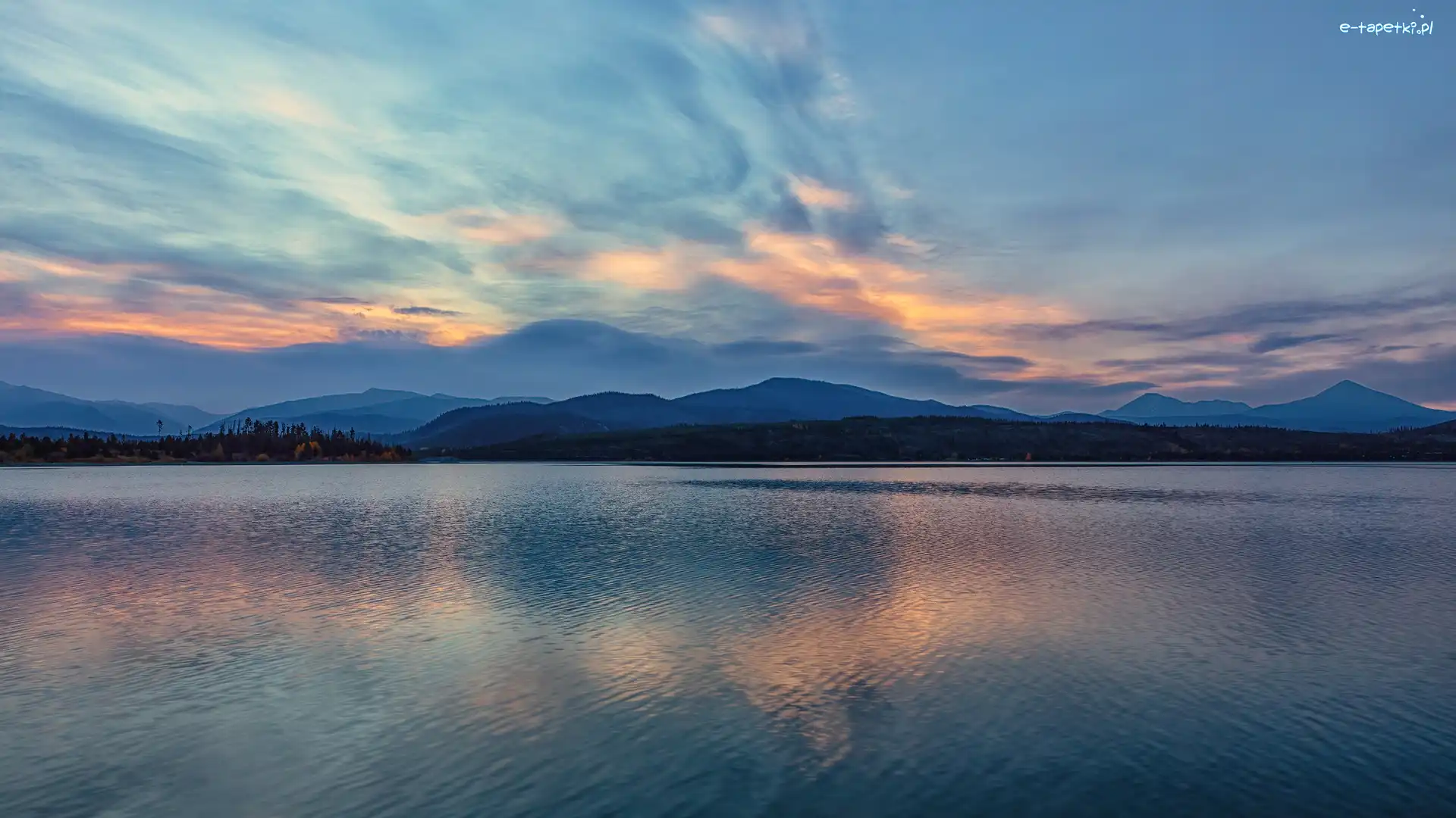 Stany Zjednoczone, Góry, Drzewa, Dillon Lake, Jezioro, Stan Kolorado, Chmury