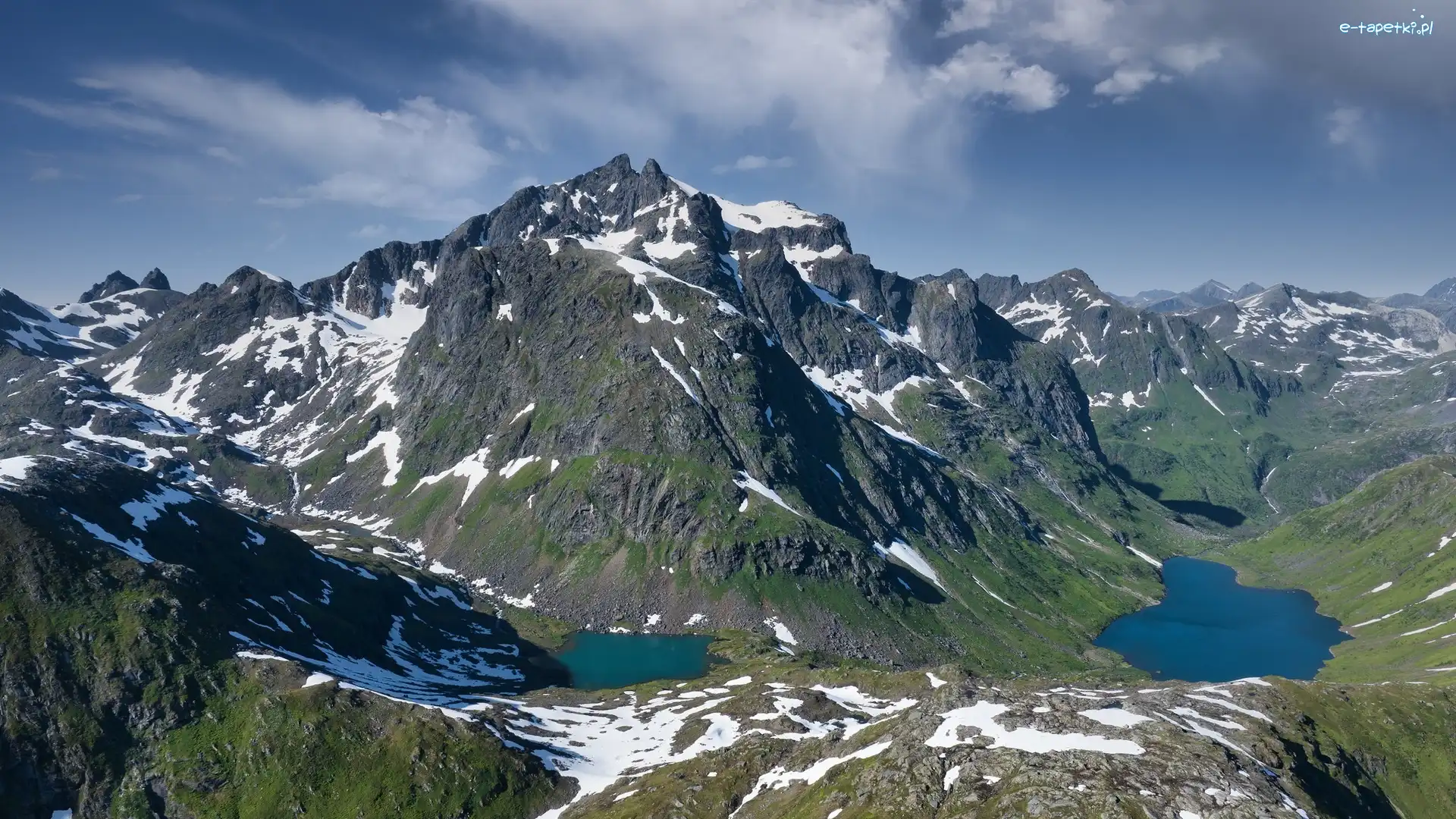 Śnieg, Szczyt, Norwegia, Wyspa Hinnya, Moysalen, Jeziora, Park Narodowy Moysalen, Góry