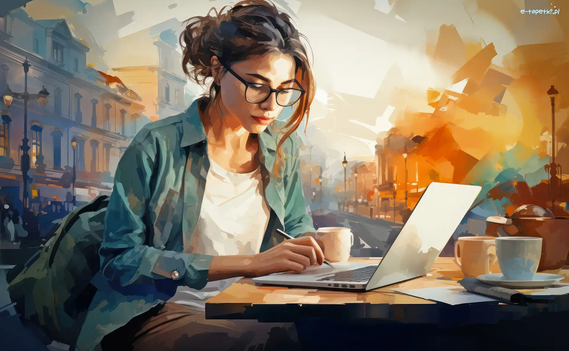 Grafika, Laptop, Kobieta