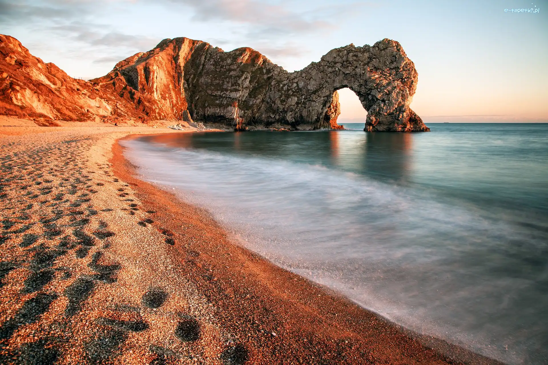 Wybrzeże Jurajskie, Hrabstwo Dorset, Durdle Door, Łuk skalny, Morze, Plaża, Skały, Anglia