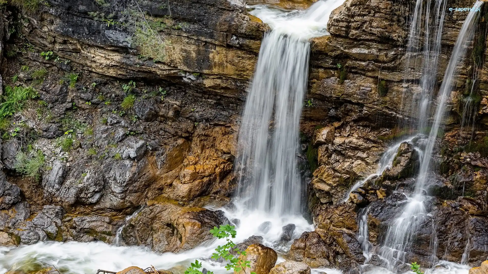 Skała, Kuhaway Waterfall, Wodospad, Niemcy, Bawaria