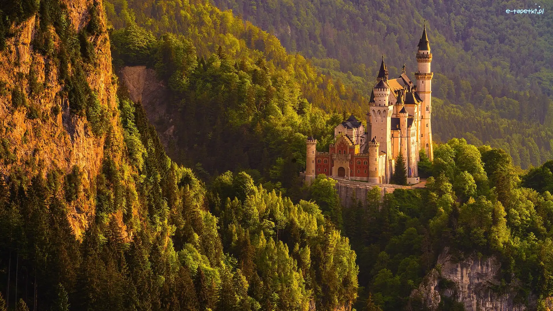 Drzewa, Schwangau, Zamek Neuschwanstein, Skały, Bawaria, Niemcy