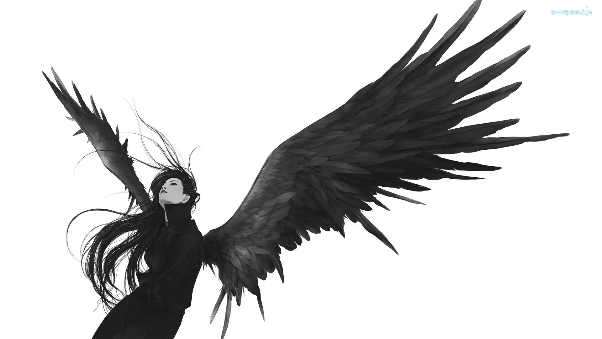 Tło, Kobieta, Anioł, Fantasy, Grafika, Białe, Skrzydła