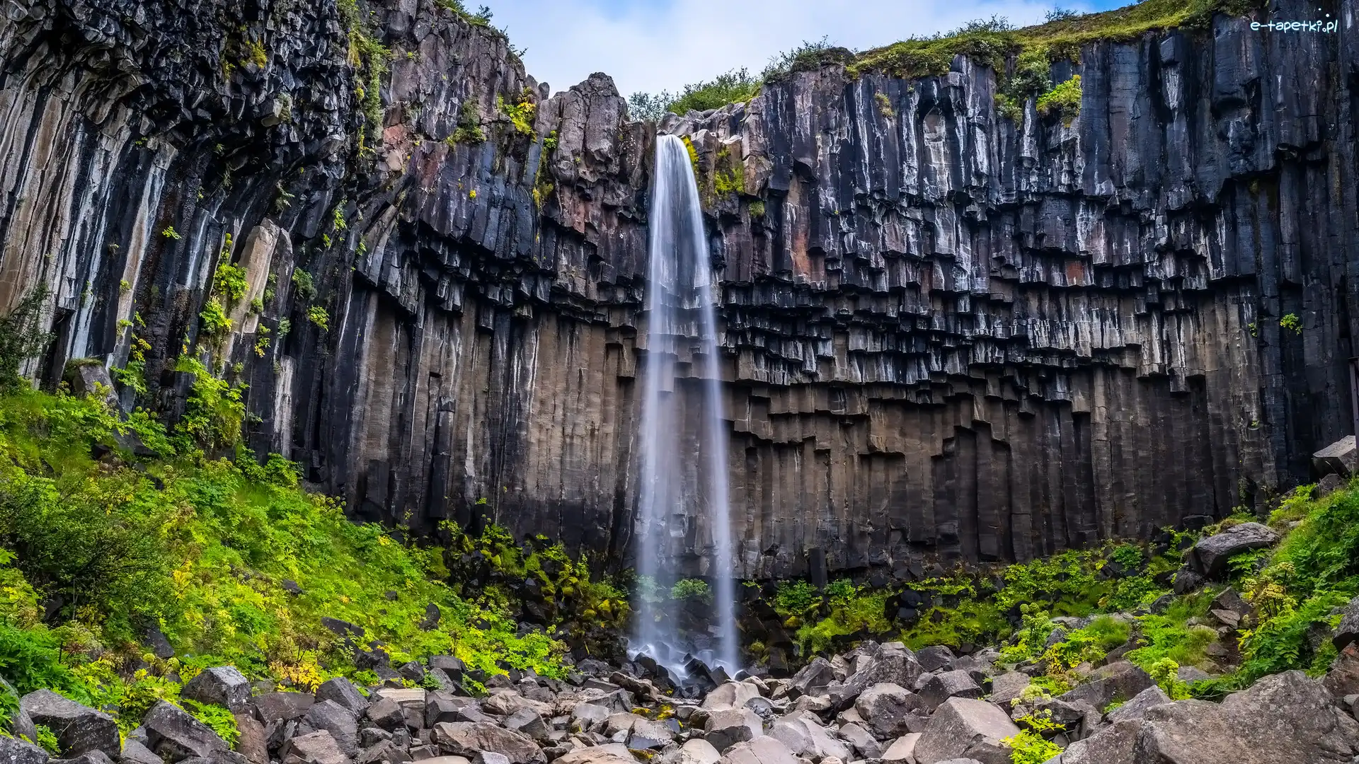 Park Narodowy Vatnajokull, Kamienie, Skały, Islandia, Svartifoss, Wodospad