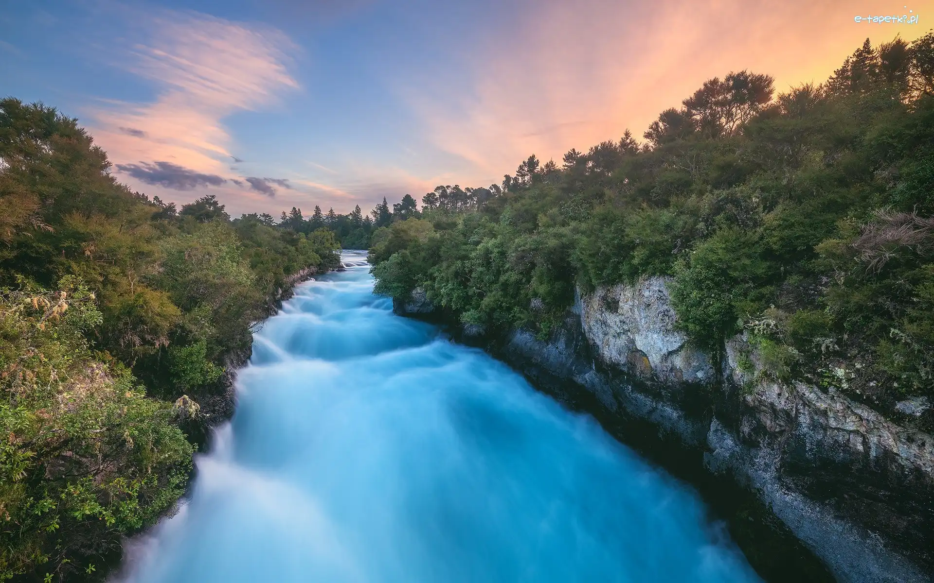 Drzewa, Rzeka, Skały, Nowa Zelandia, Waikato River