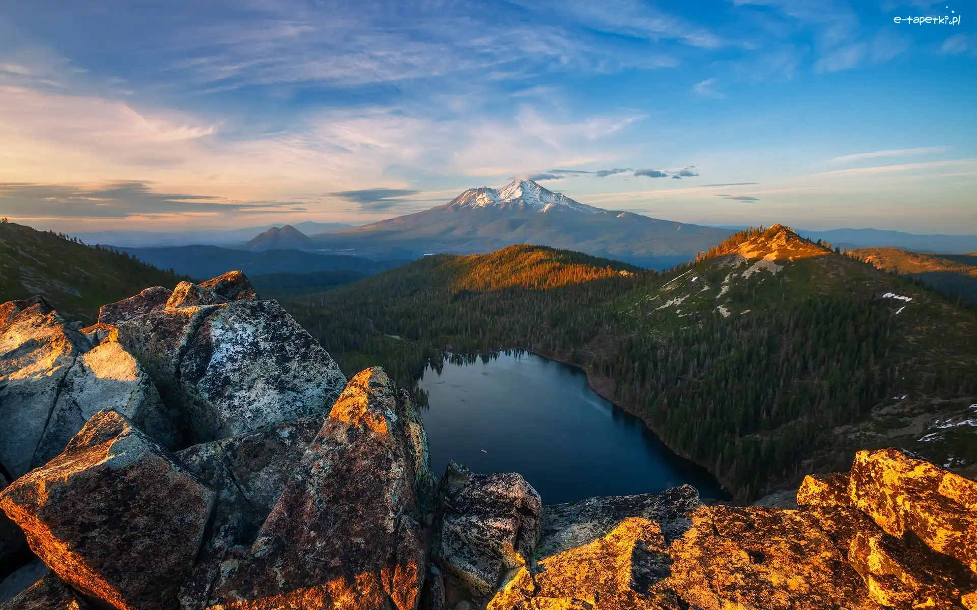 Drzewa, Stratowulkan, Stany Zjednoczone, Las, Mount Shasta, Jezioro, Heart Lake, Góry Kaskadowe, Góry, Kalifornia