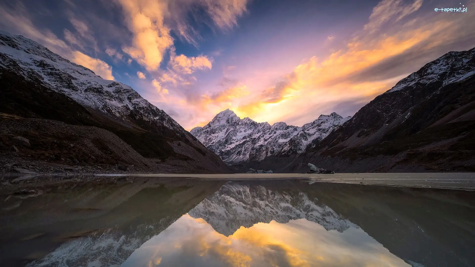 Wyspa Południowa, Jezioro, Park Narodowy Góry Cooka, Nowa Zelandia, Góra Cooka, Mount Cook