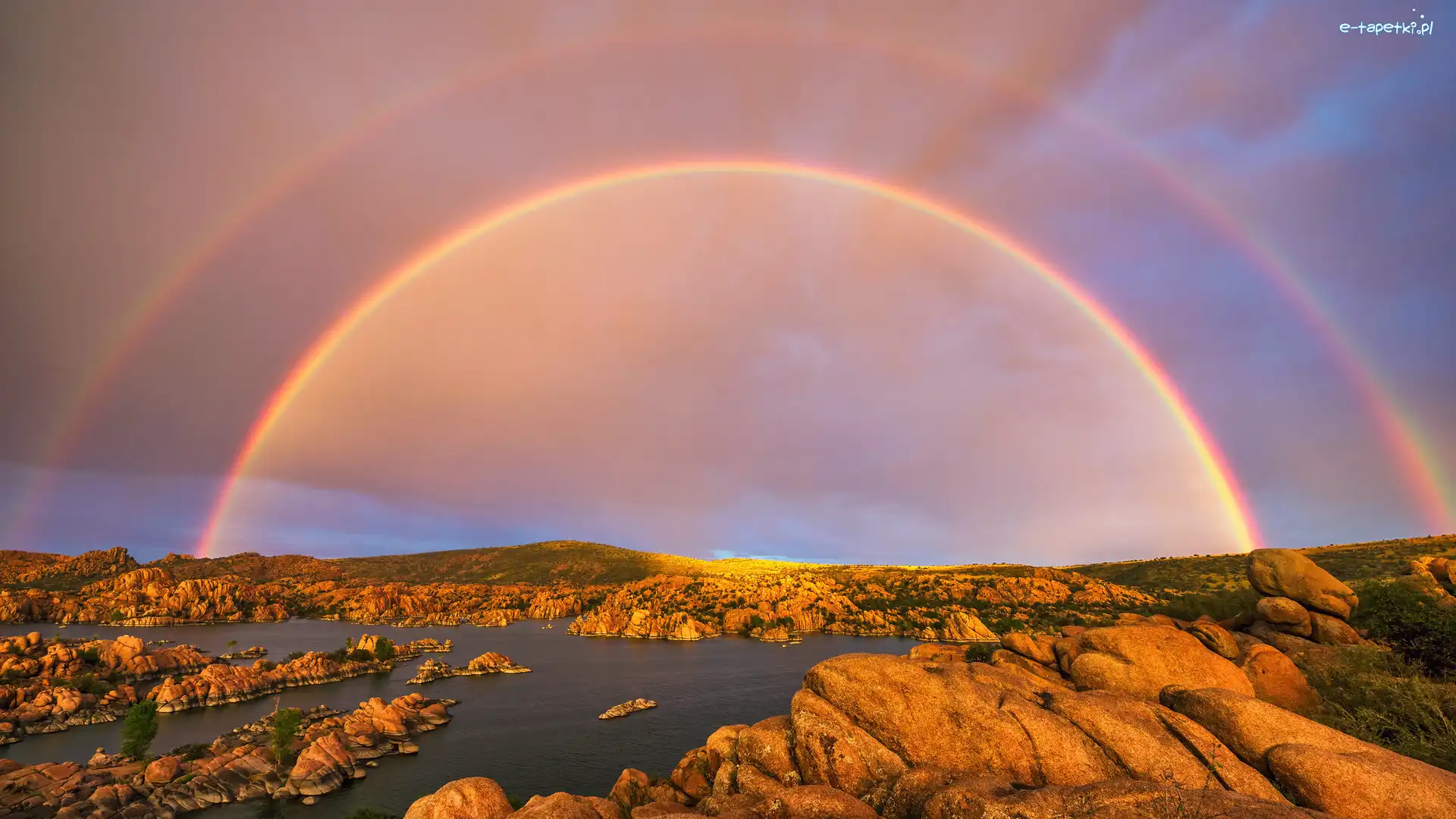 Stany Zjednoczone, Jezioro, Watson Lake, Tęcza, Skały, Arizona, Prescott